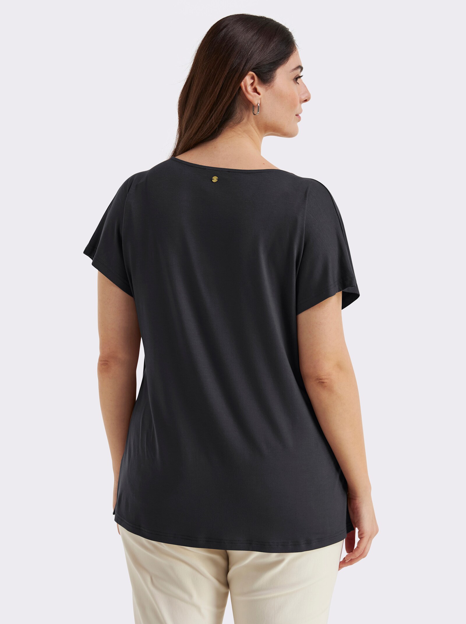 sheego Wasserfallshirt mit überschnittenen Ärmeln - schwarz