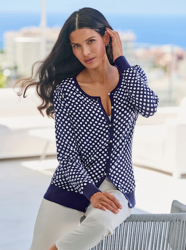 heine Feinstrickjacke - marine-ecru-getupft