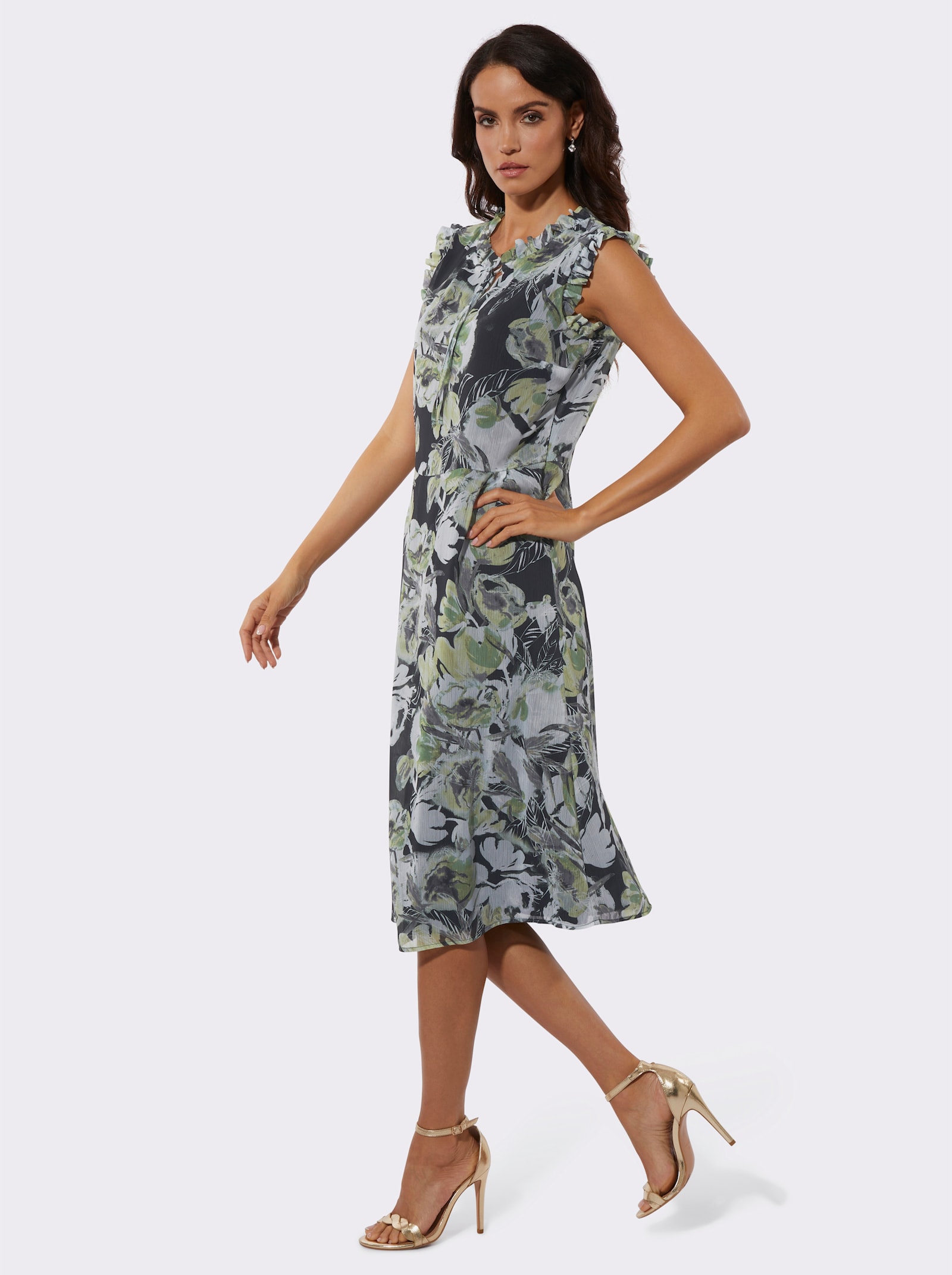 Robe d'été en mousseline - noir-vert tilleul imprimé