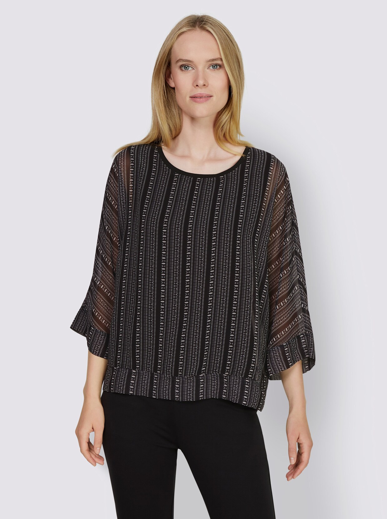 heine Druckbluse - schwarz-elfenbein-bedruckt