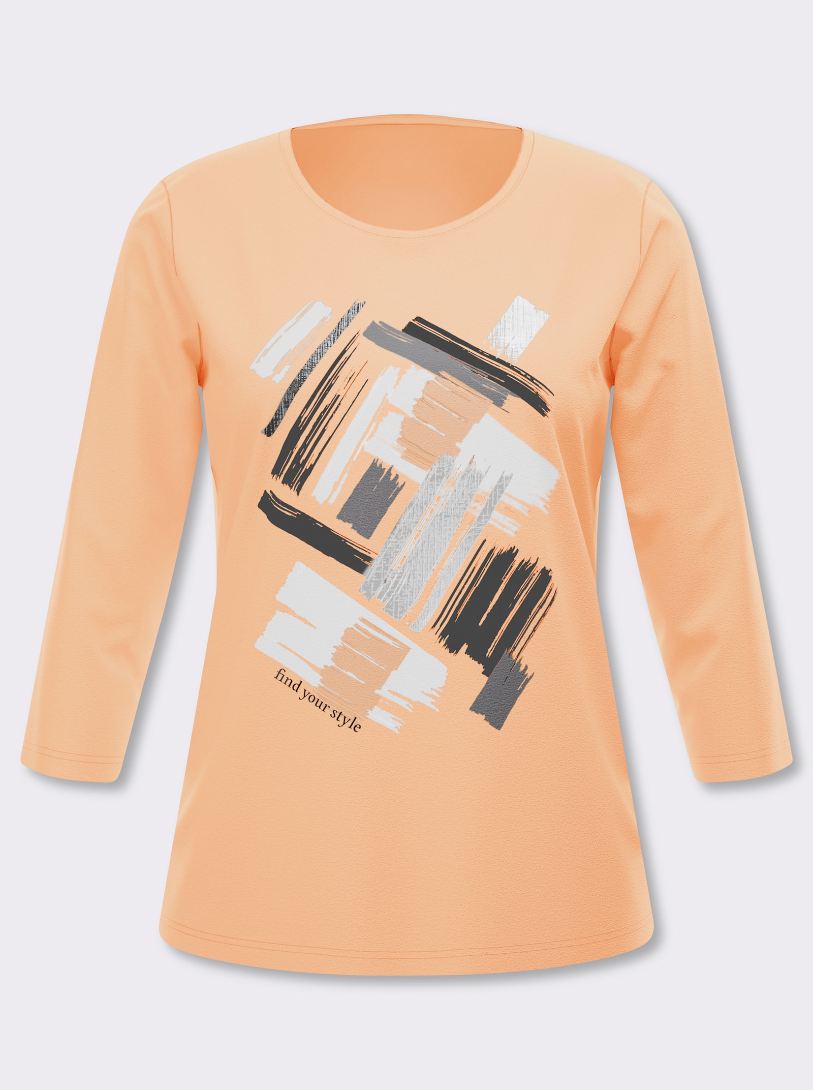 3/4-Arm-Shirt mit glänzendem Druck - apricot-schwarz