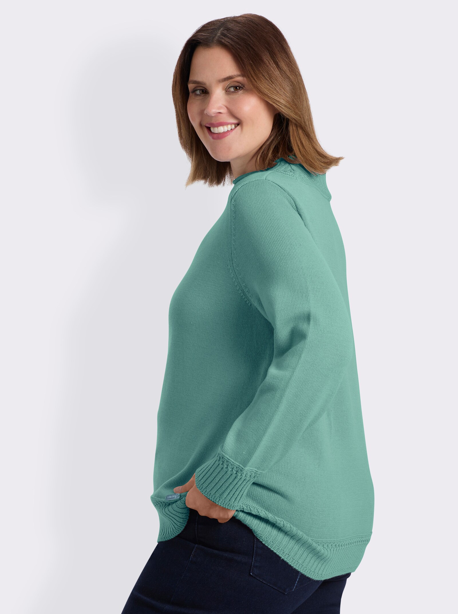 Stehkragenpullover mit Ripp-Abschlüssen - salbei