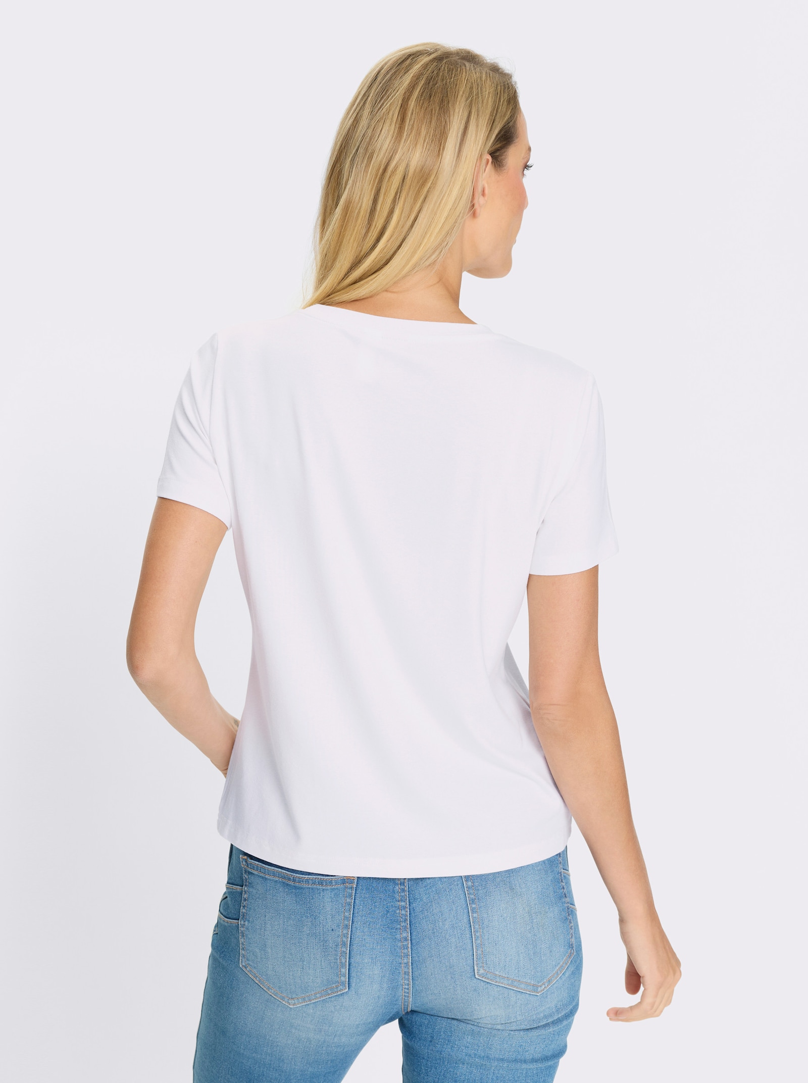 heine Kurzarmshirt mit Schriftzug - weiß-erdbeere