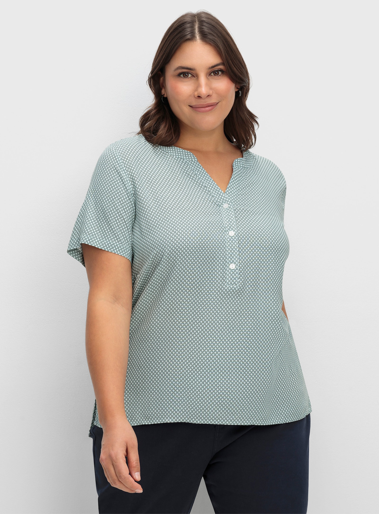 Schlupfbluse im Minimaldessin, aus Viskose - kalkmint-graphit-bedruckt