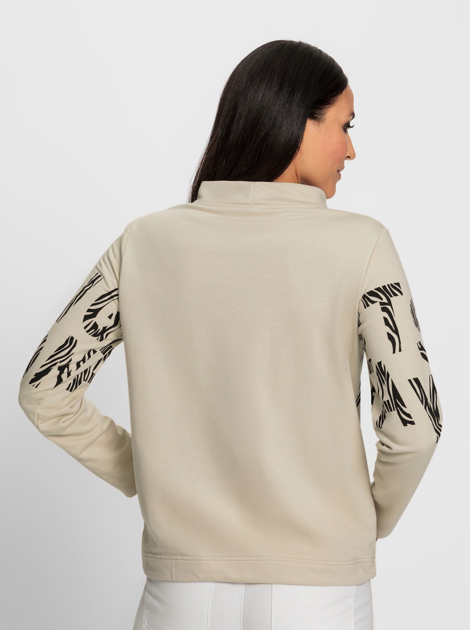 heine Stehkragenshirt mit Schrift- und Animalprint - sand