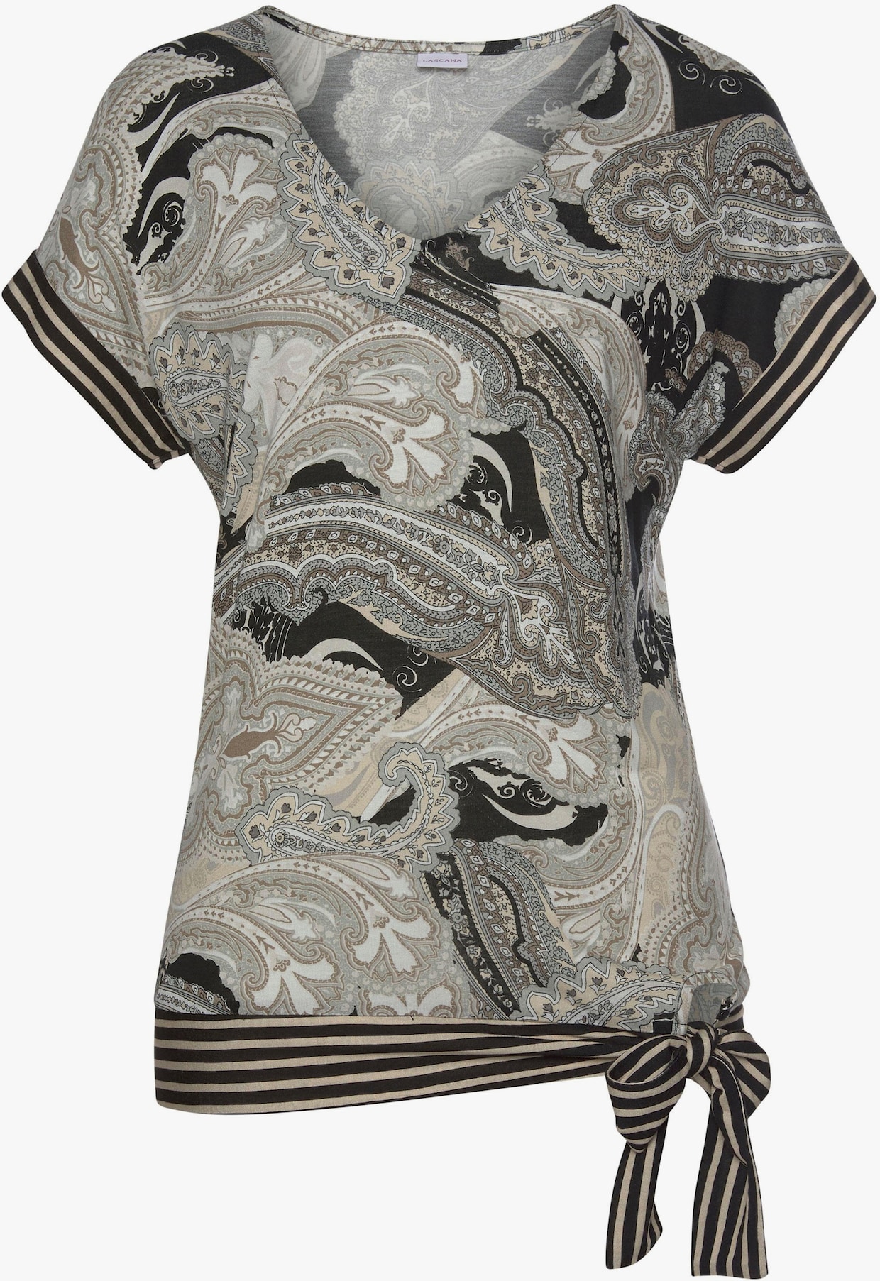 LASCANA Shirt met korte mouwen - zwart/taupe geprint