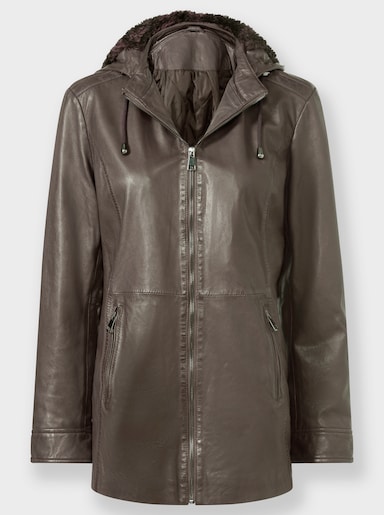 Lederjacke mit abnehmbarer Kapuze - taupe