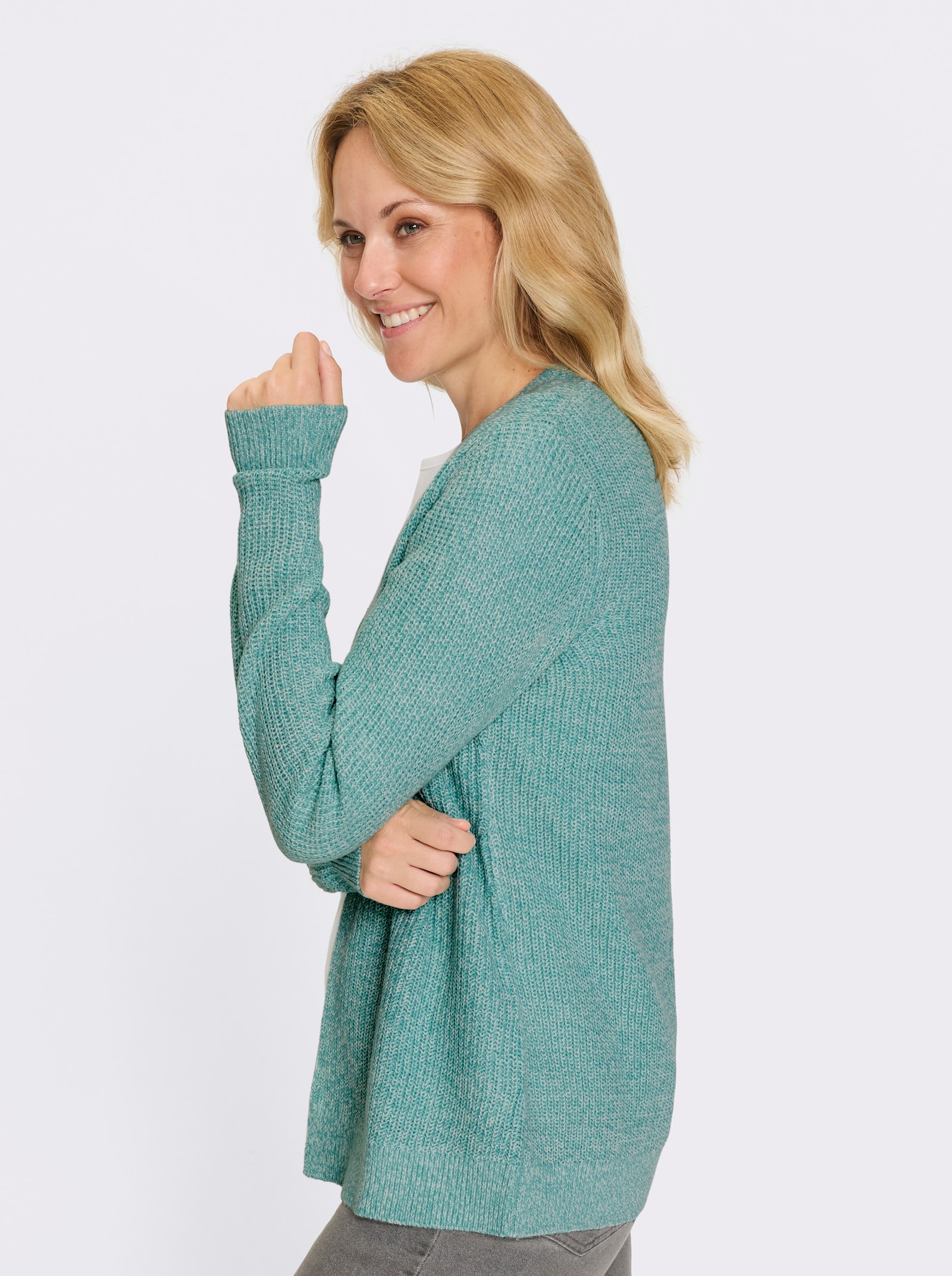 Strickjacke in offener Form - ozean-ecru-meliert