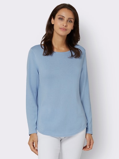 Rundhalspullover mit U-Boot-Ausschnitt - eisblau