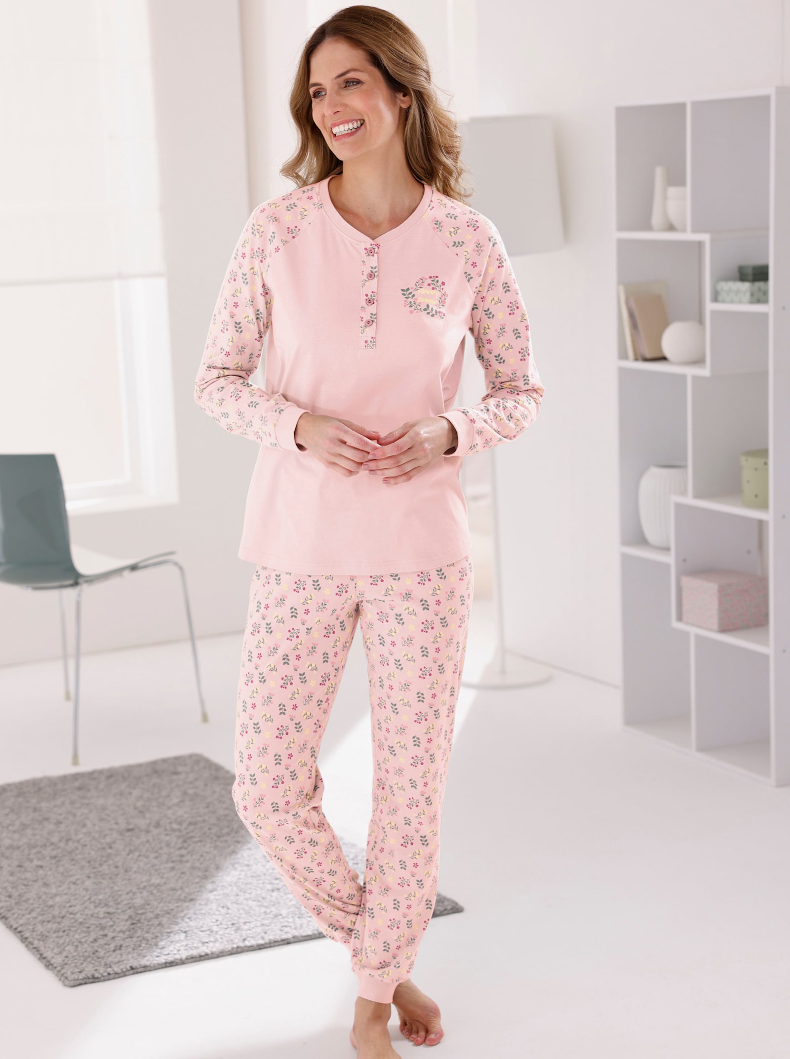 wäschepur Pyjamas med knappslå - ljusrosa-malva-med tryck