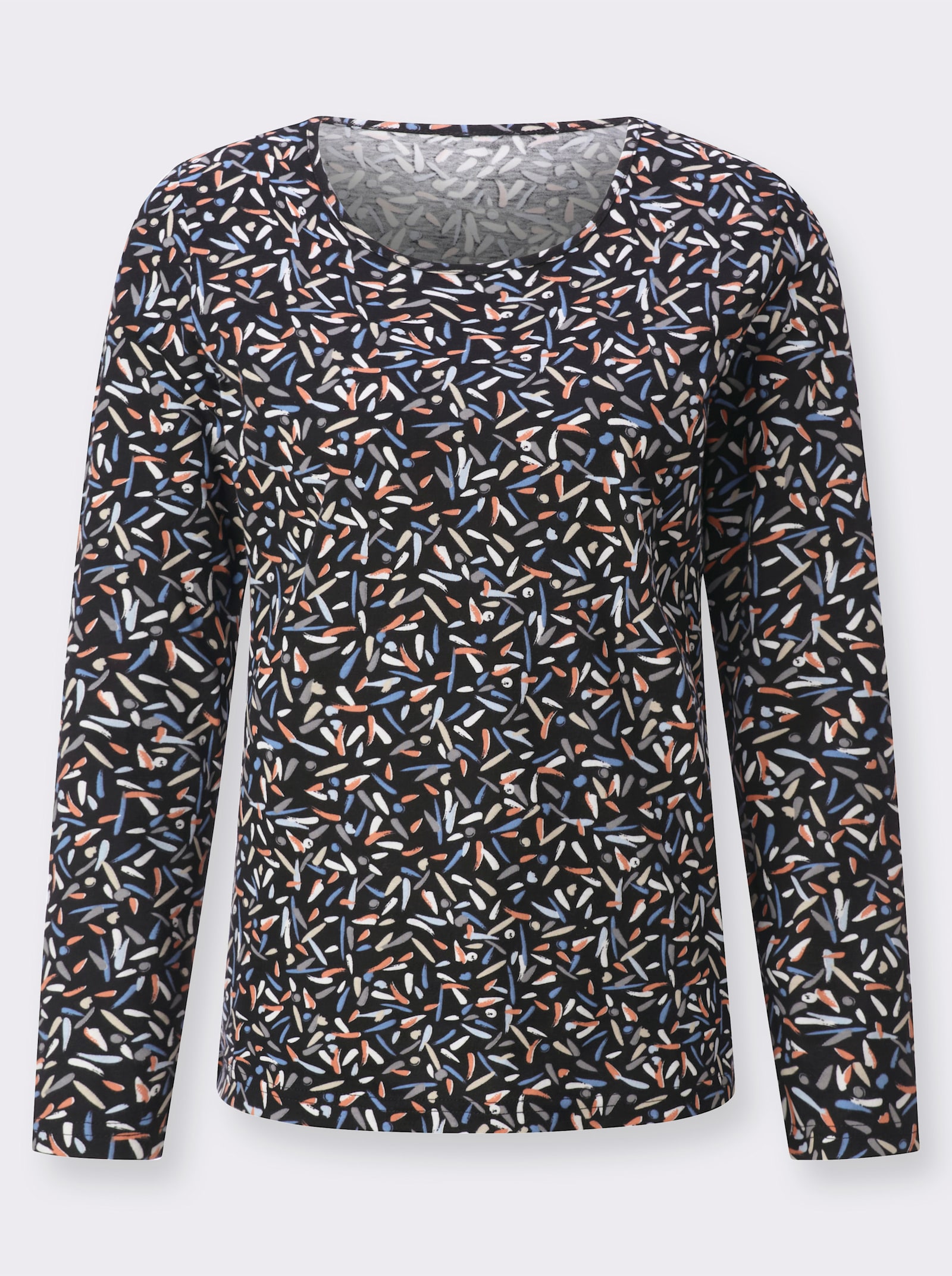 Langarmshirt mit Grafik-Dessin - schwarz-papaya-bedruckt