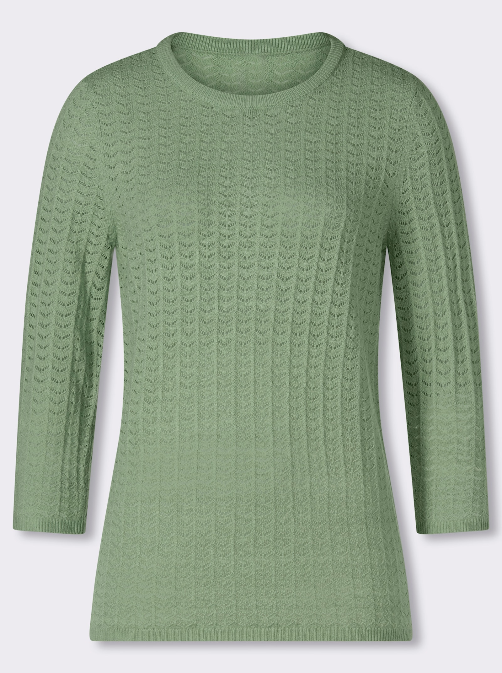 3/4-Arm-Pullover mit Ajour-Muster - eucalyptus