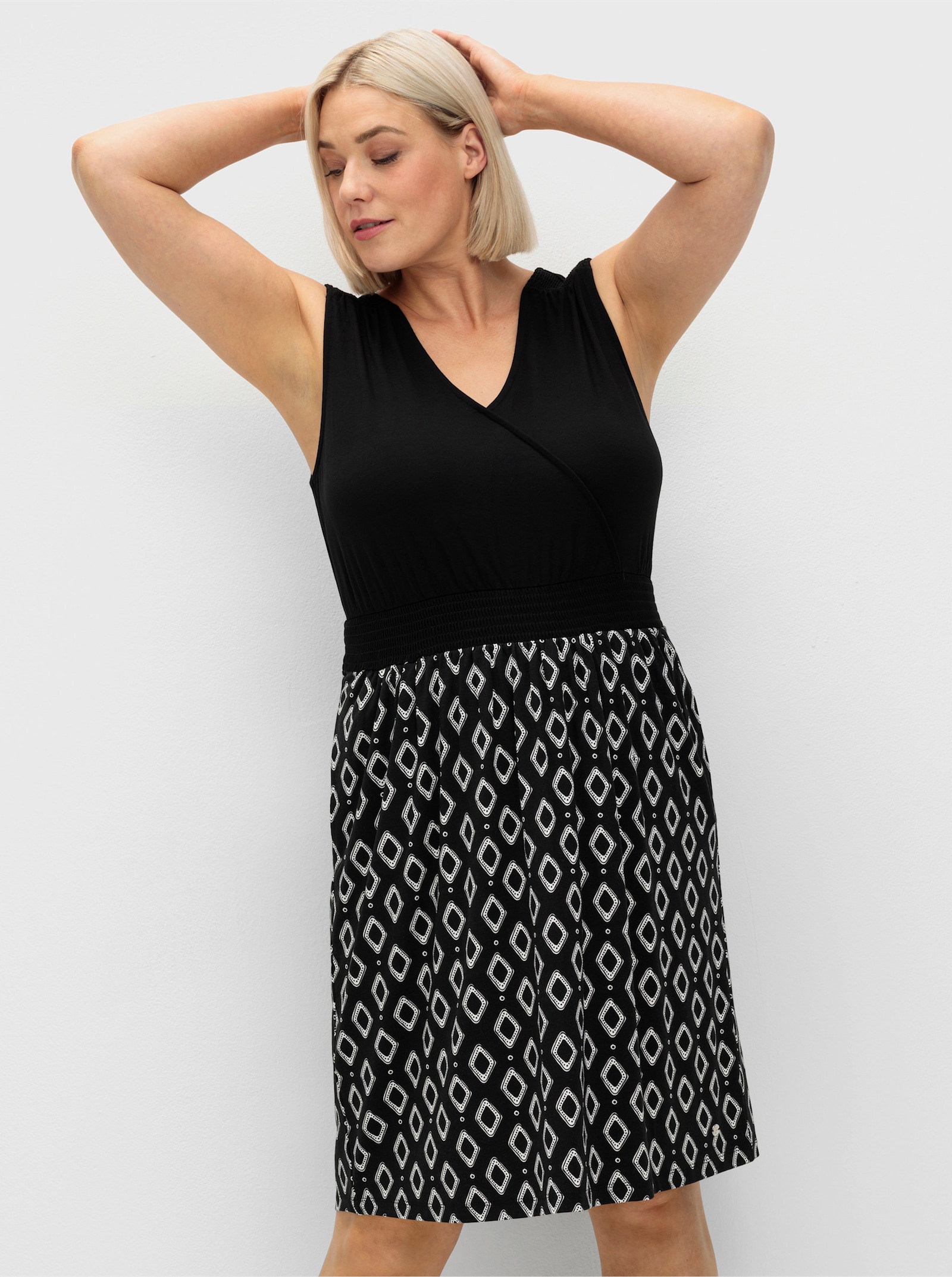 sheego Jerseyjurk met bedrukte rok - zwart/wit