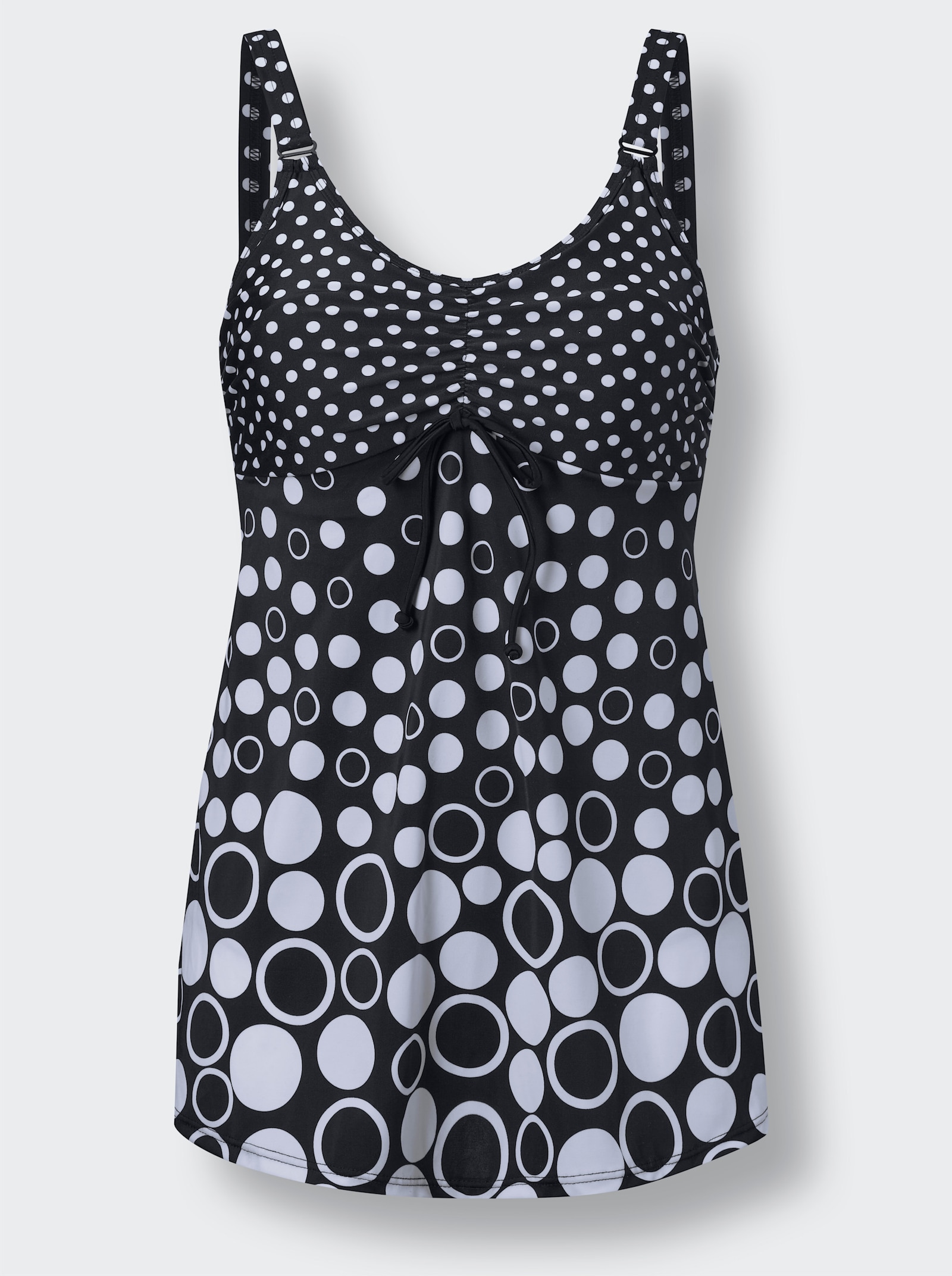 feel good Badeanzug mit angesetztem Röckchen - schwarz-getupft