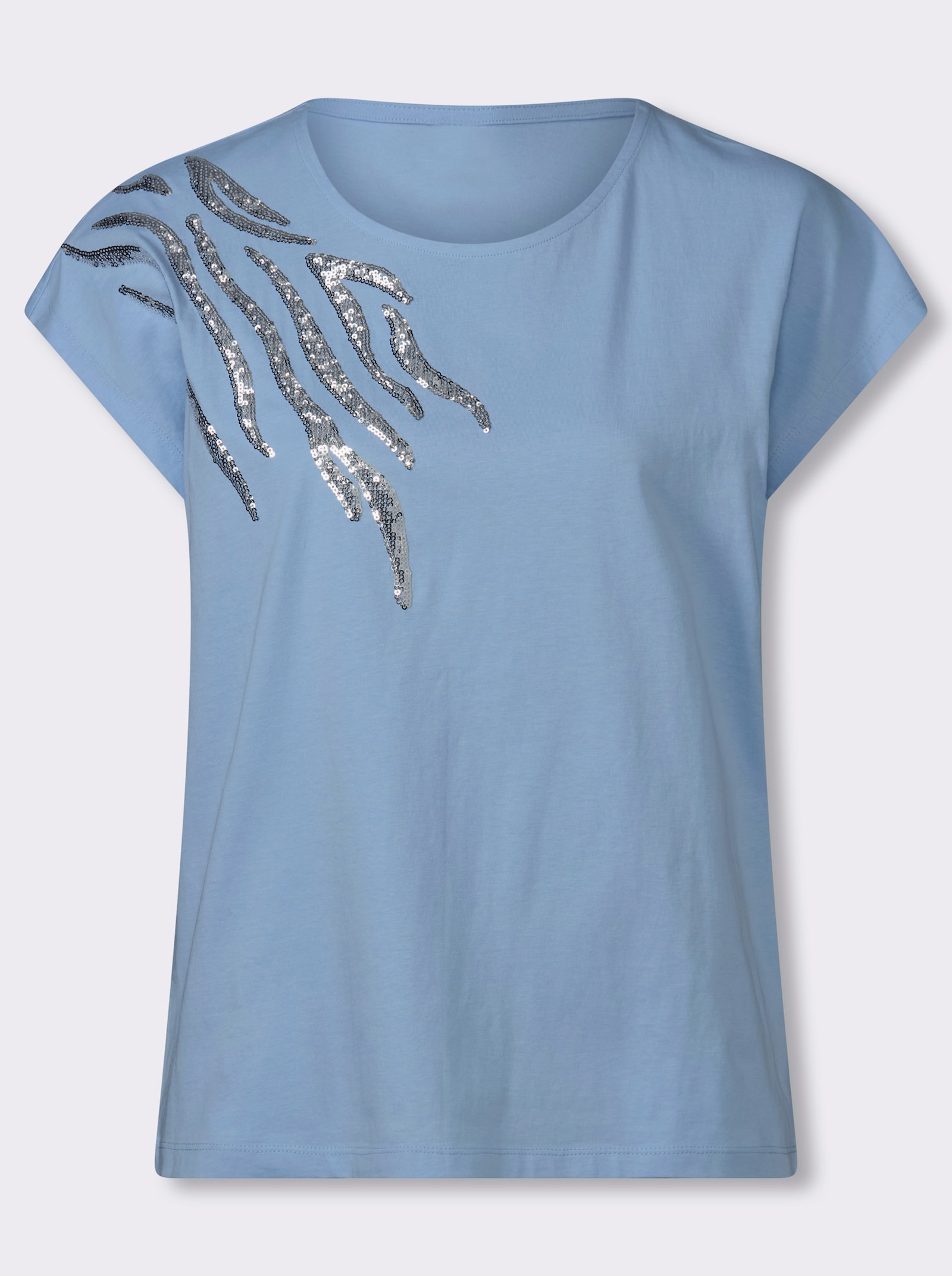 Kurzarmshirt mit Pailletten-Verzierung - eisblau-silberfarben