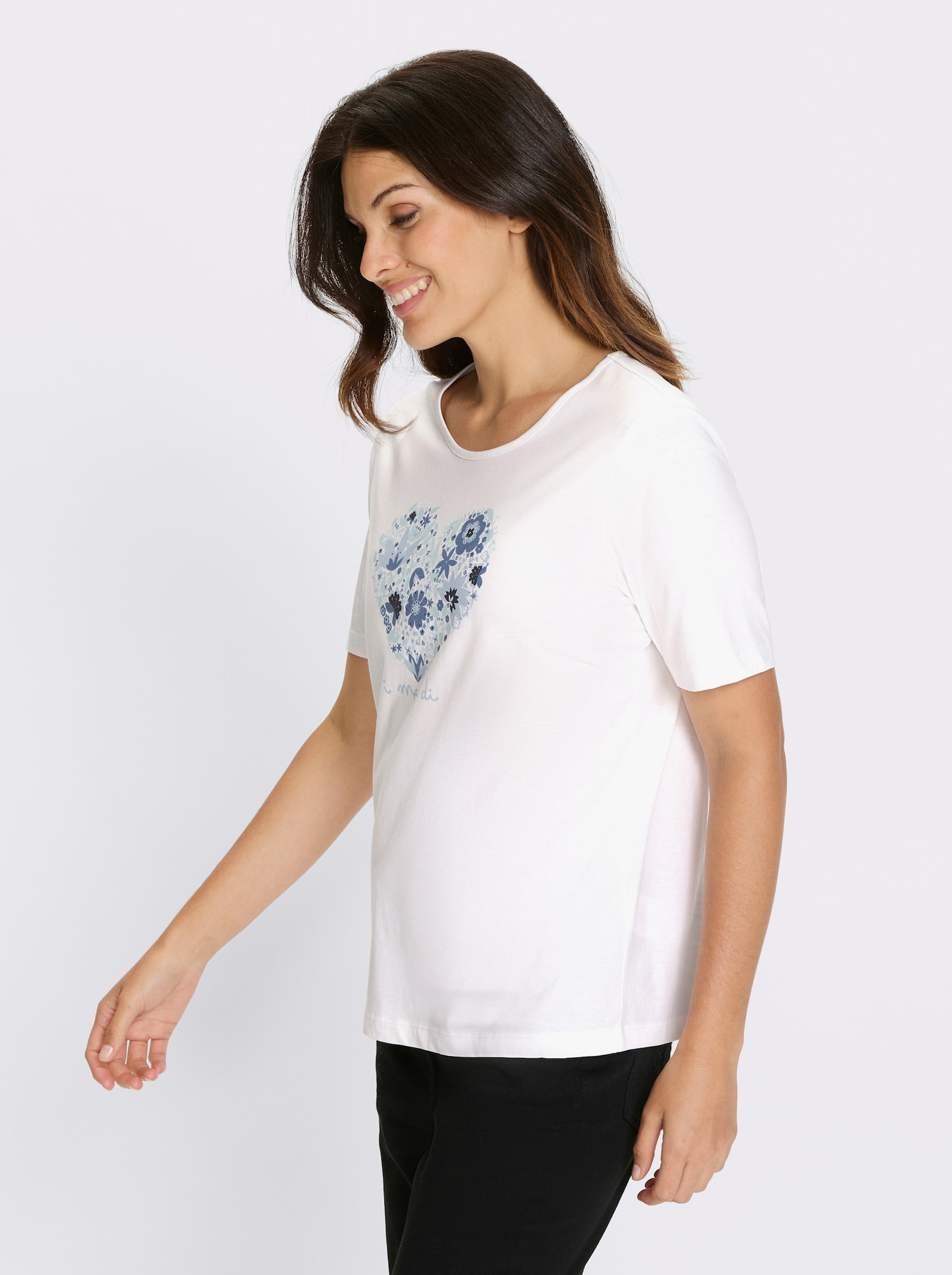 Tričko s krátkým rukávem a potiskem se srdíčky na předním dílu - bílá-ledová modrá