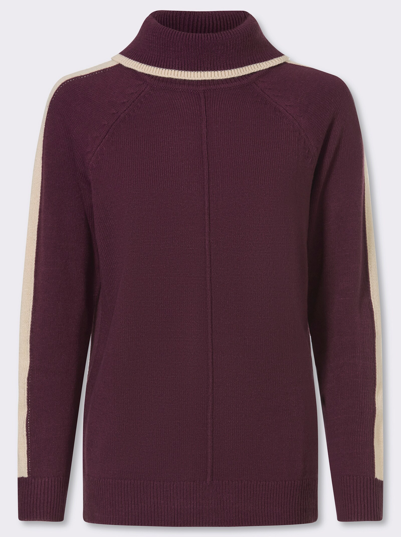 Rollkragenpullover mit Raglan-Ärmeln - burgund-beige
