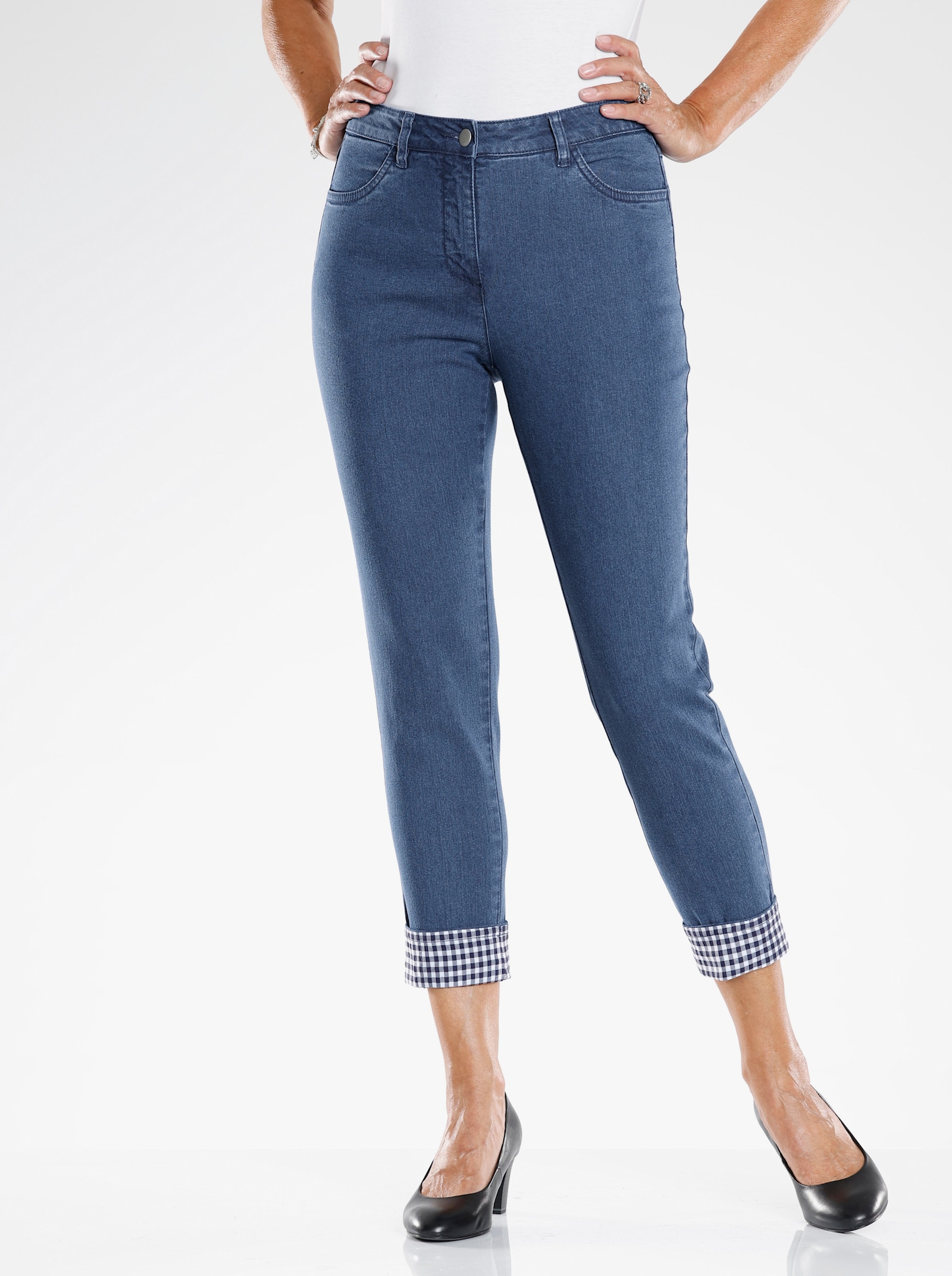 7/8-jeans met ruitdetails - blue-stonewashed