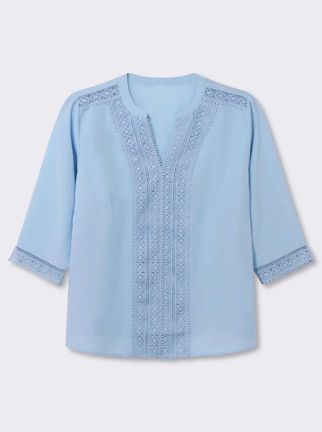 Schlupfbluse mit Spitze - eisblau