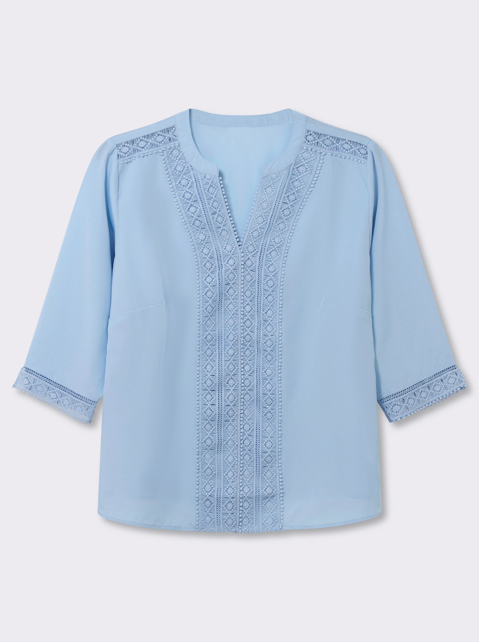 Schlupfbluse mit Spitze - eisblau