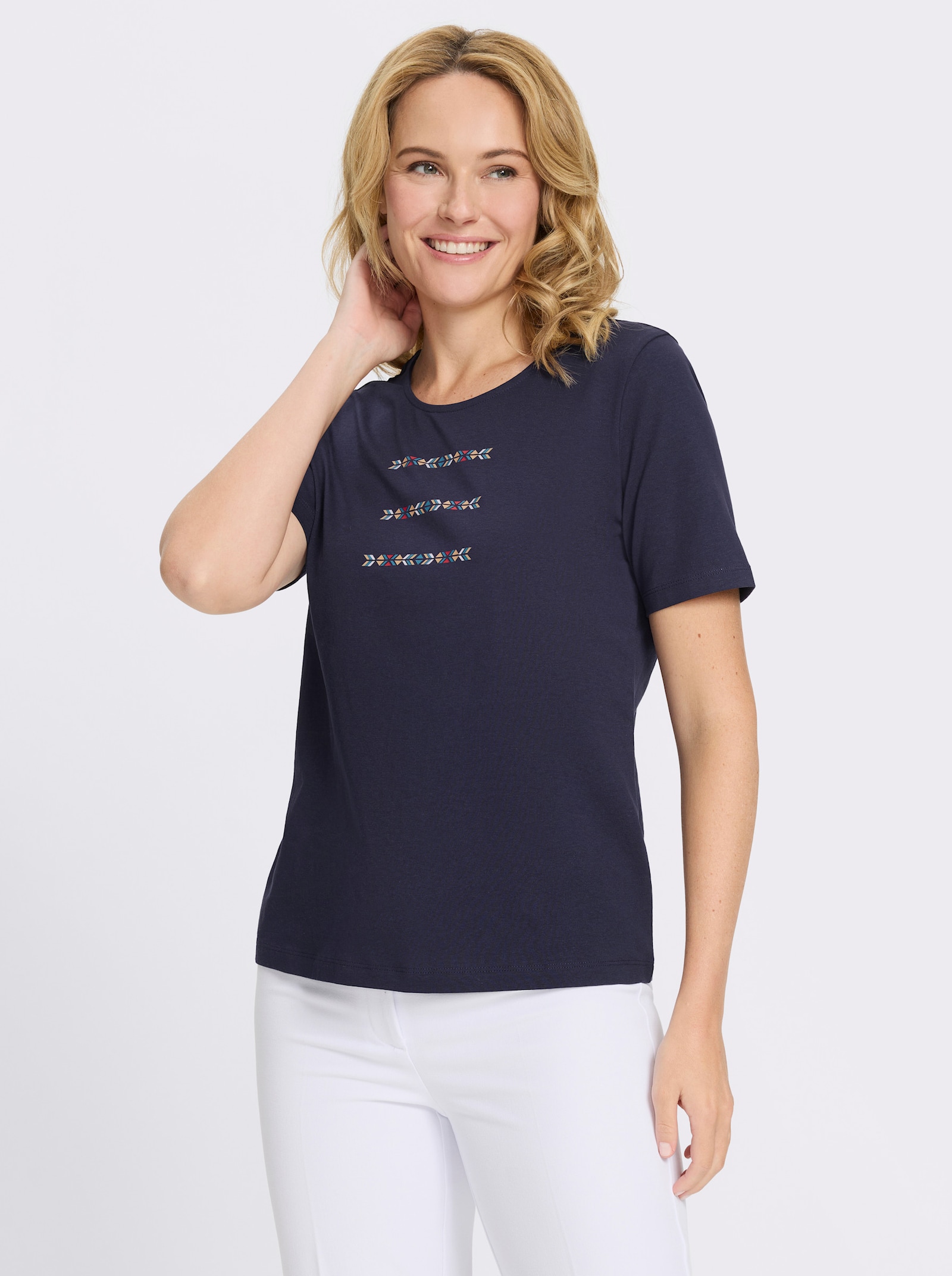 Kurzarmshirt mit platziertem Druck - marine