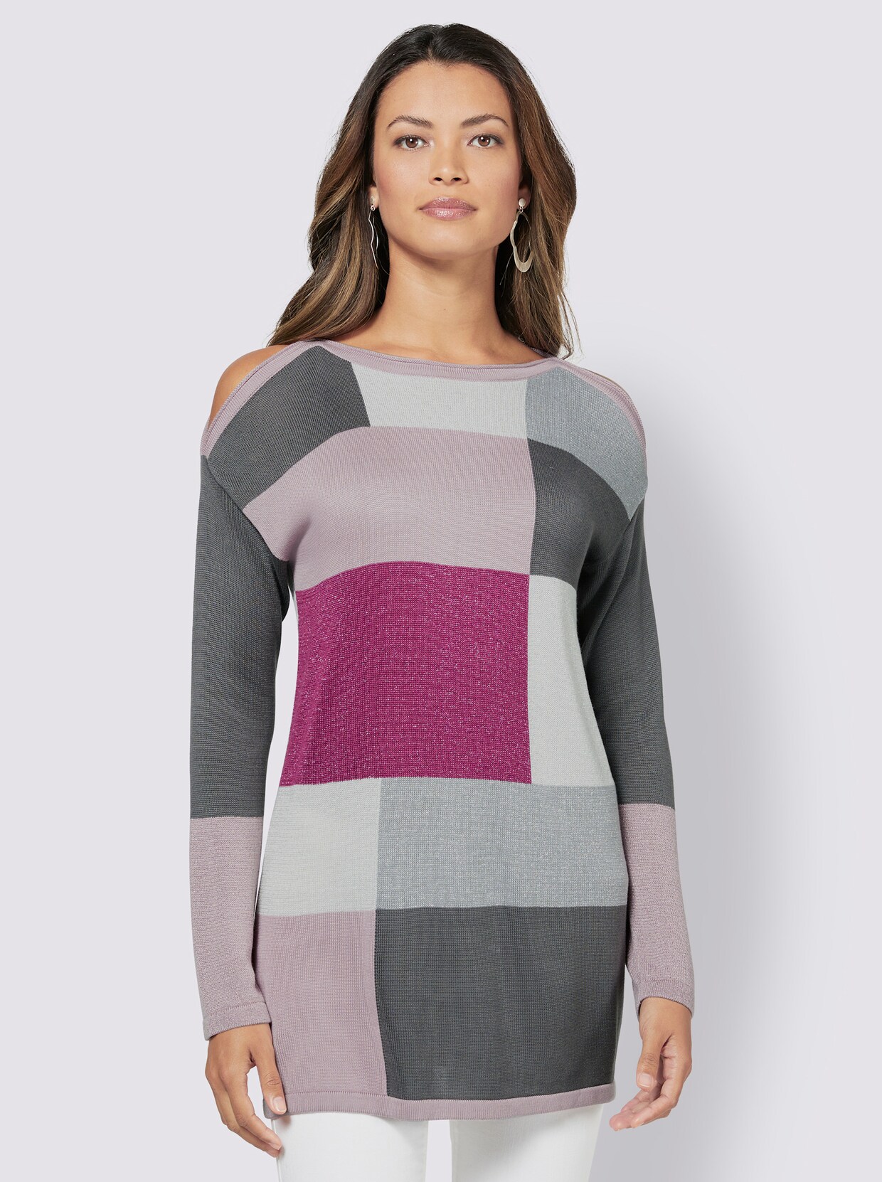 Pullover met ronde hals - oudroze/antraciet gedessineerd