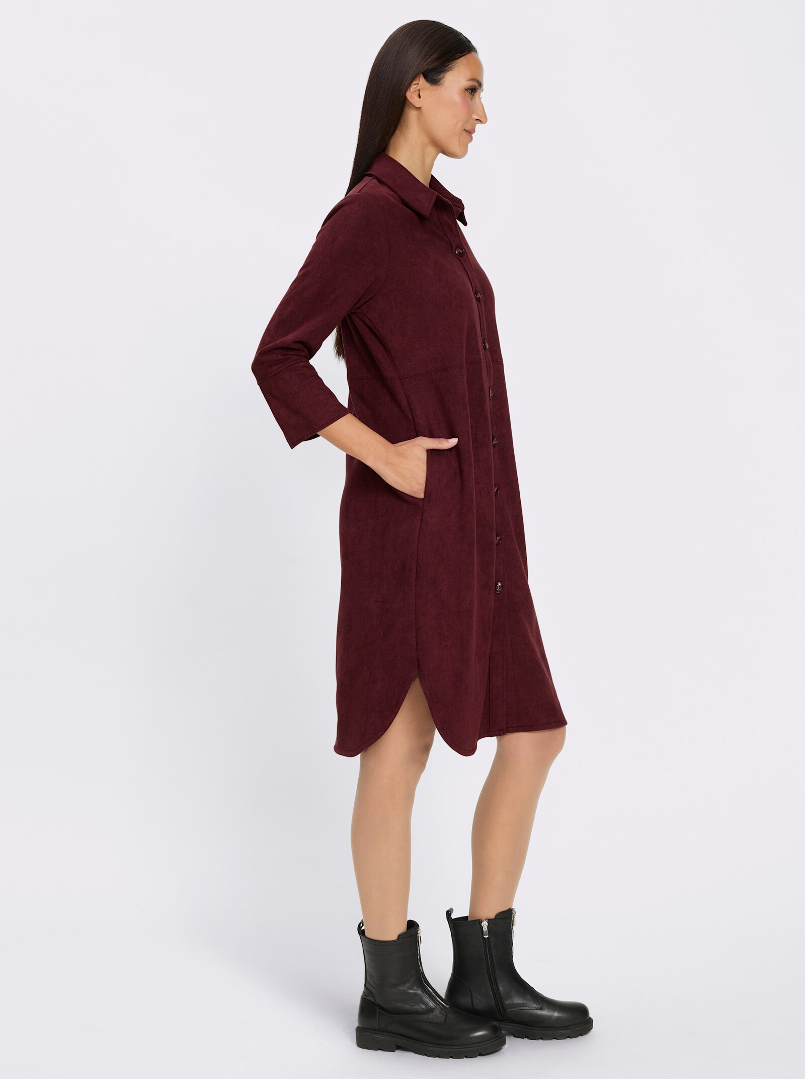 heine Lederimitatkleid mit Hemdkragen - burgund