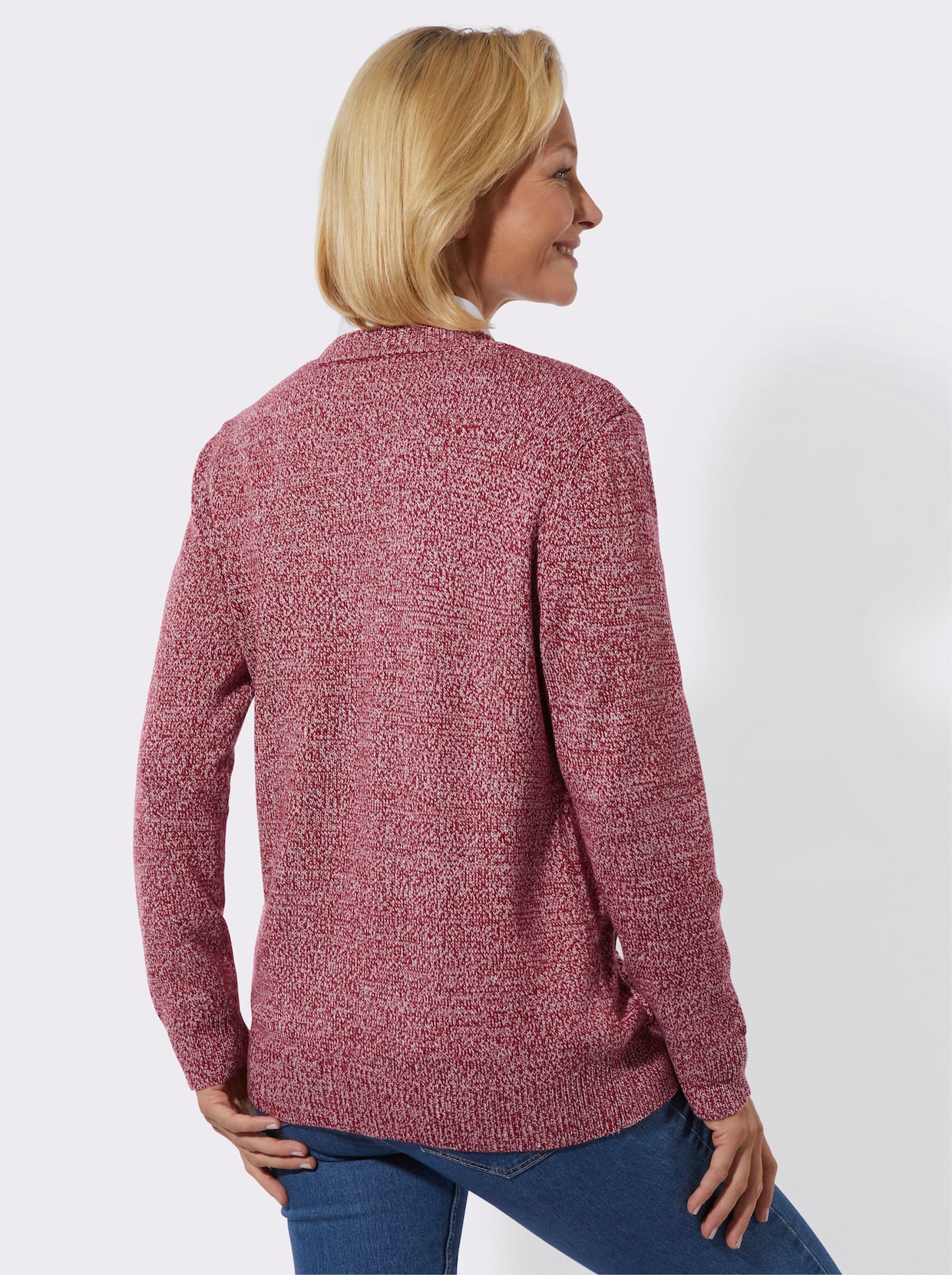 Strickjacke - kirsche-ecru-meliert