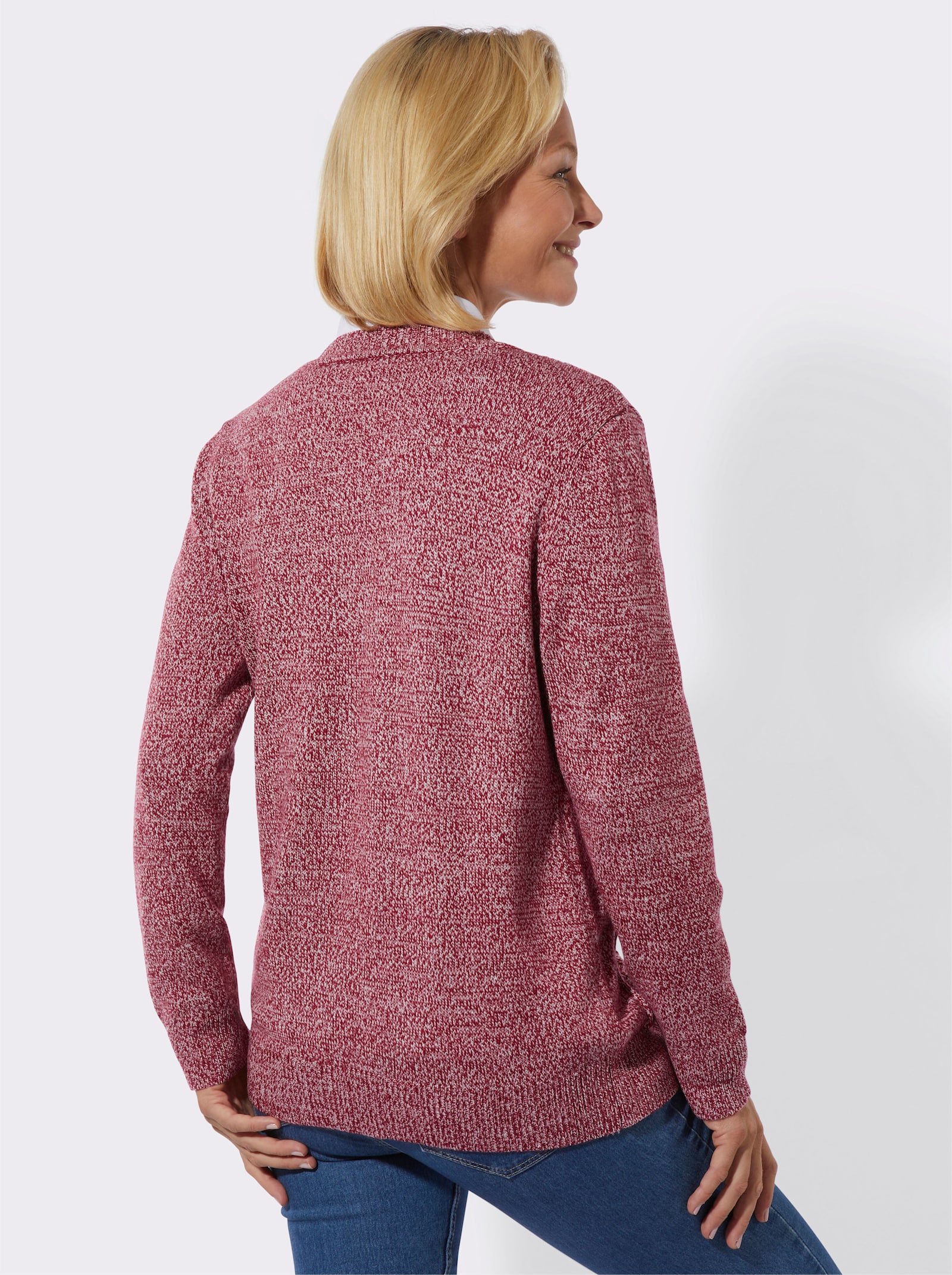 Strickjacke in Flausch-Qualität - kirsche-ecru-meliert