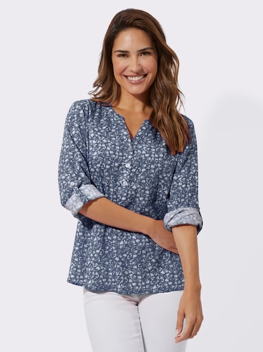 Blouse met lange mouwen - rookblauw/wit bedrukt