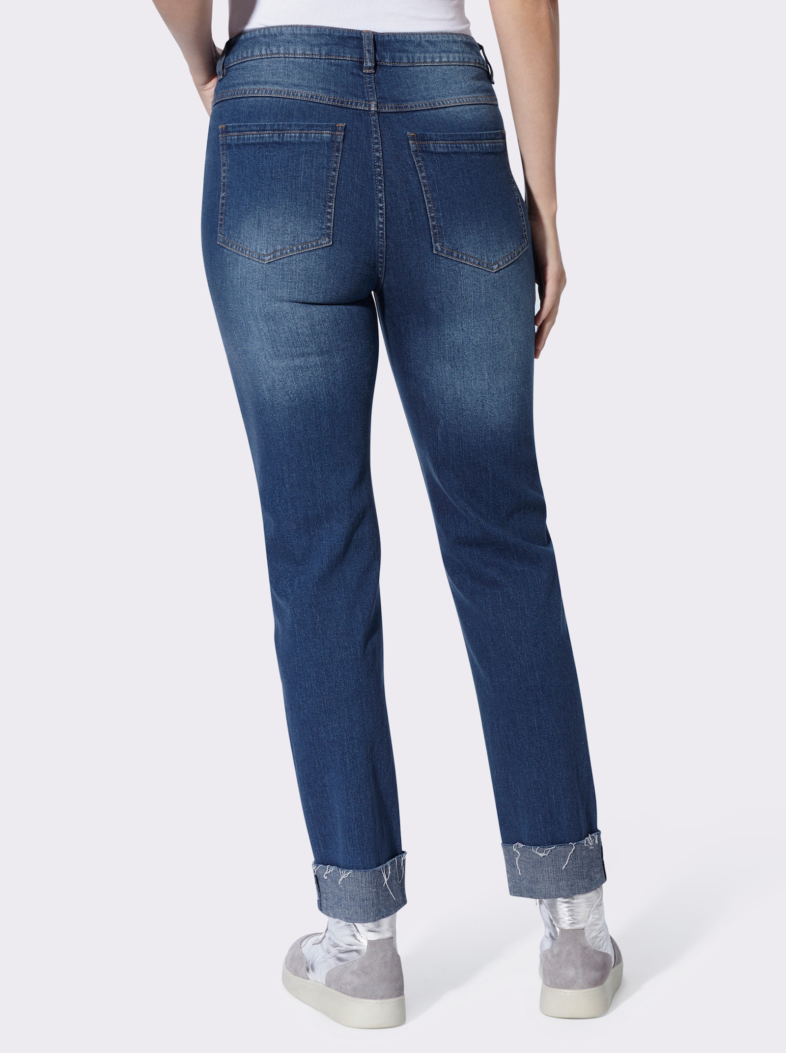 heine 5-Pocket-Jeans mit Beinaufschlag - blue-stone-washed