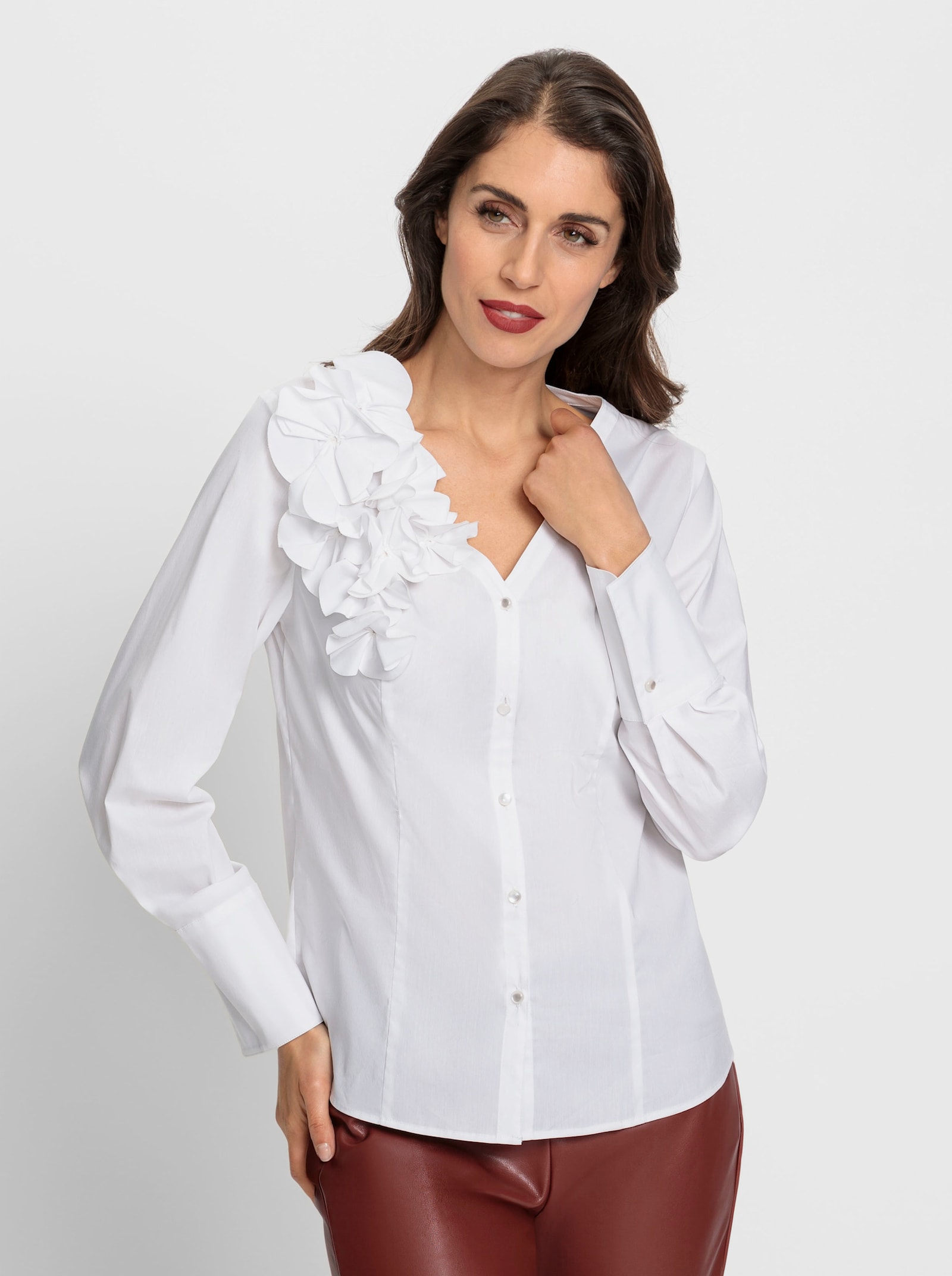 heine Langarm-Bluse mit Blüten-Applikation - weiß