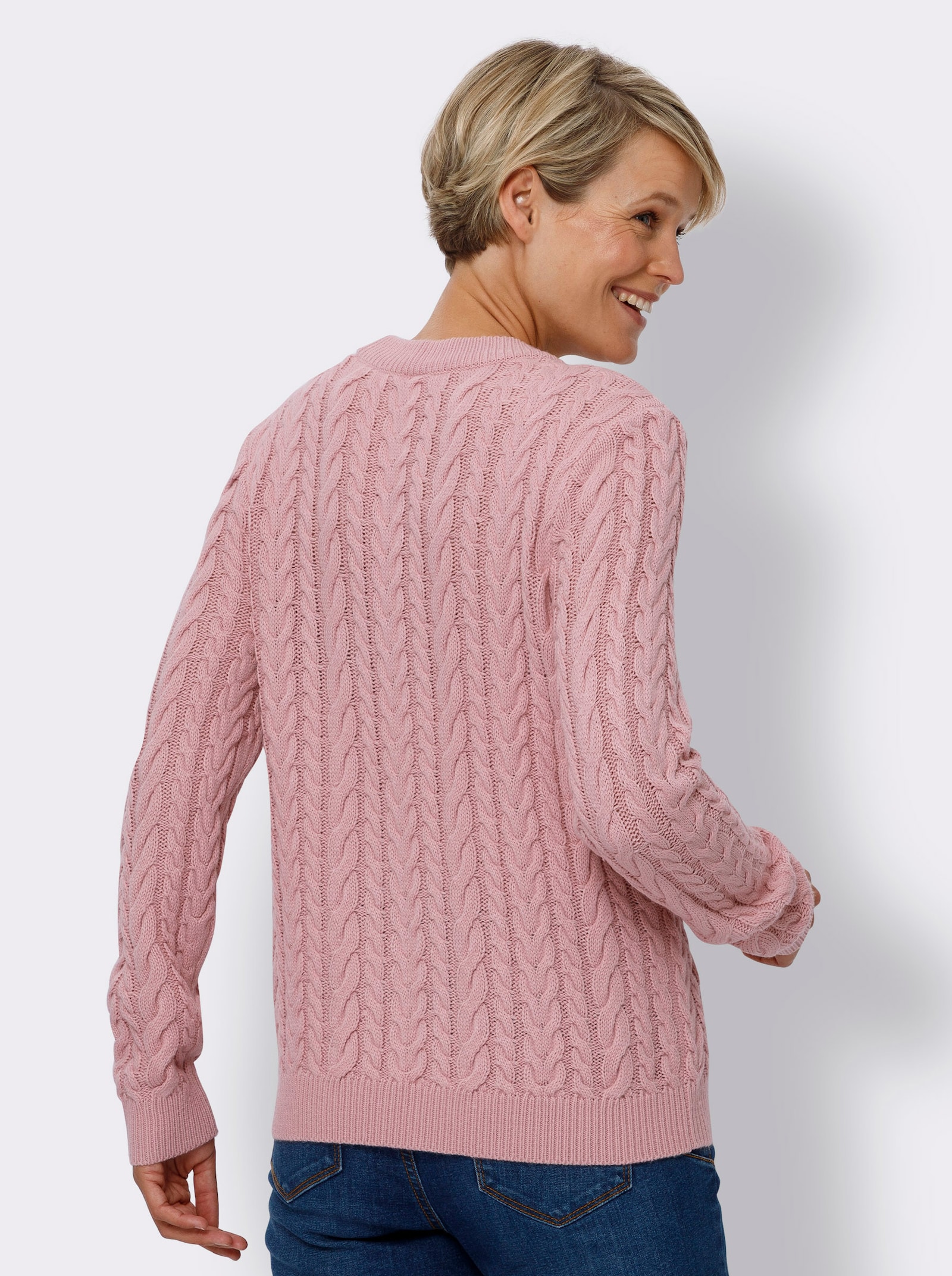 Langarm-Pullover mit Zopfmuster - hortensie