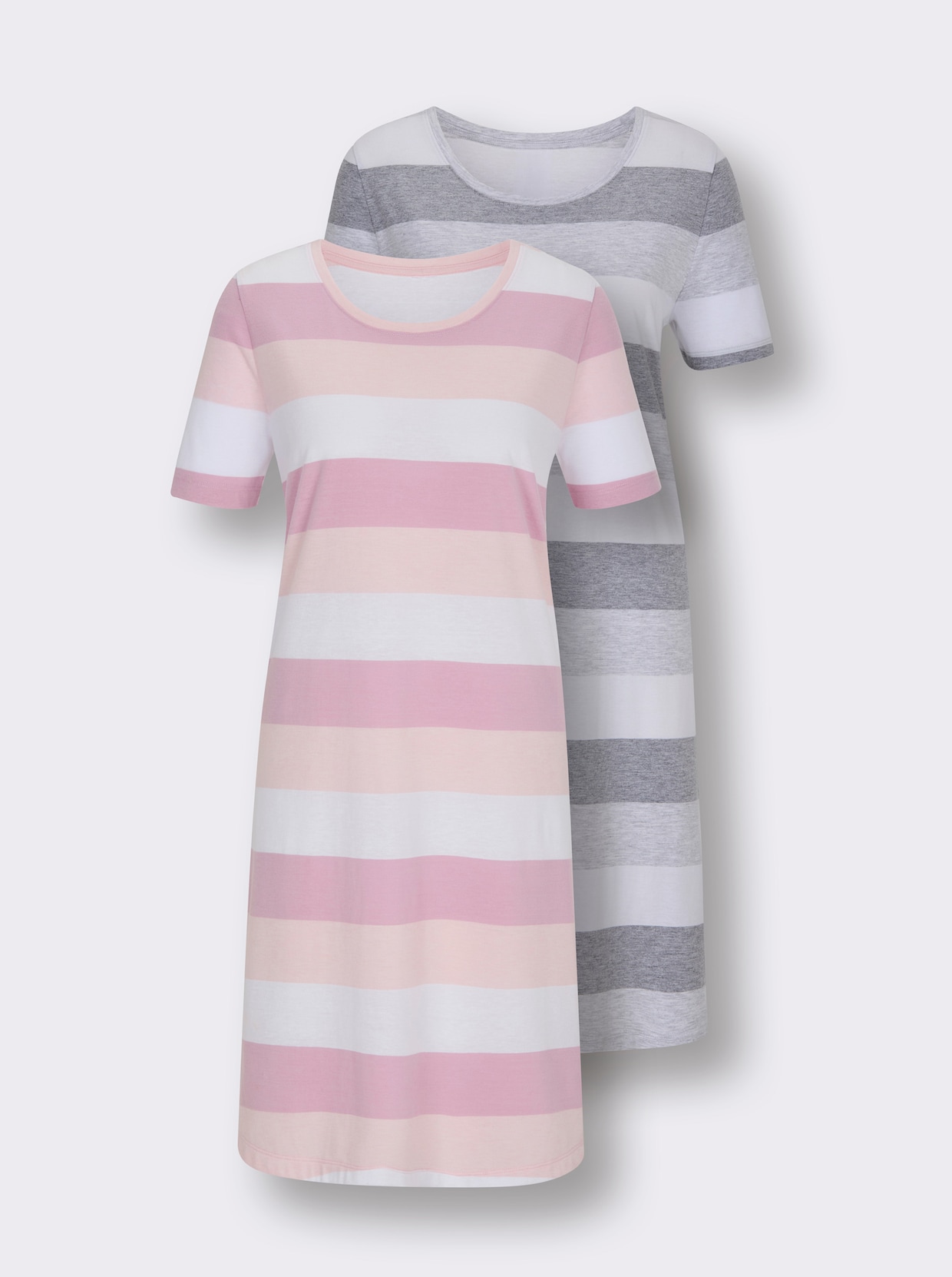wäschepur Sleepshirts - rosé-weiß-gestreift + steingrau-weiß-gestreift