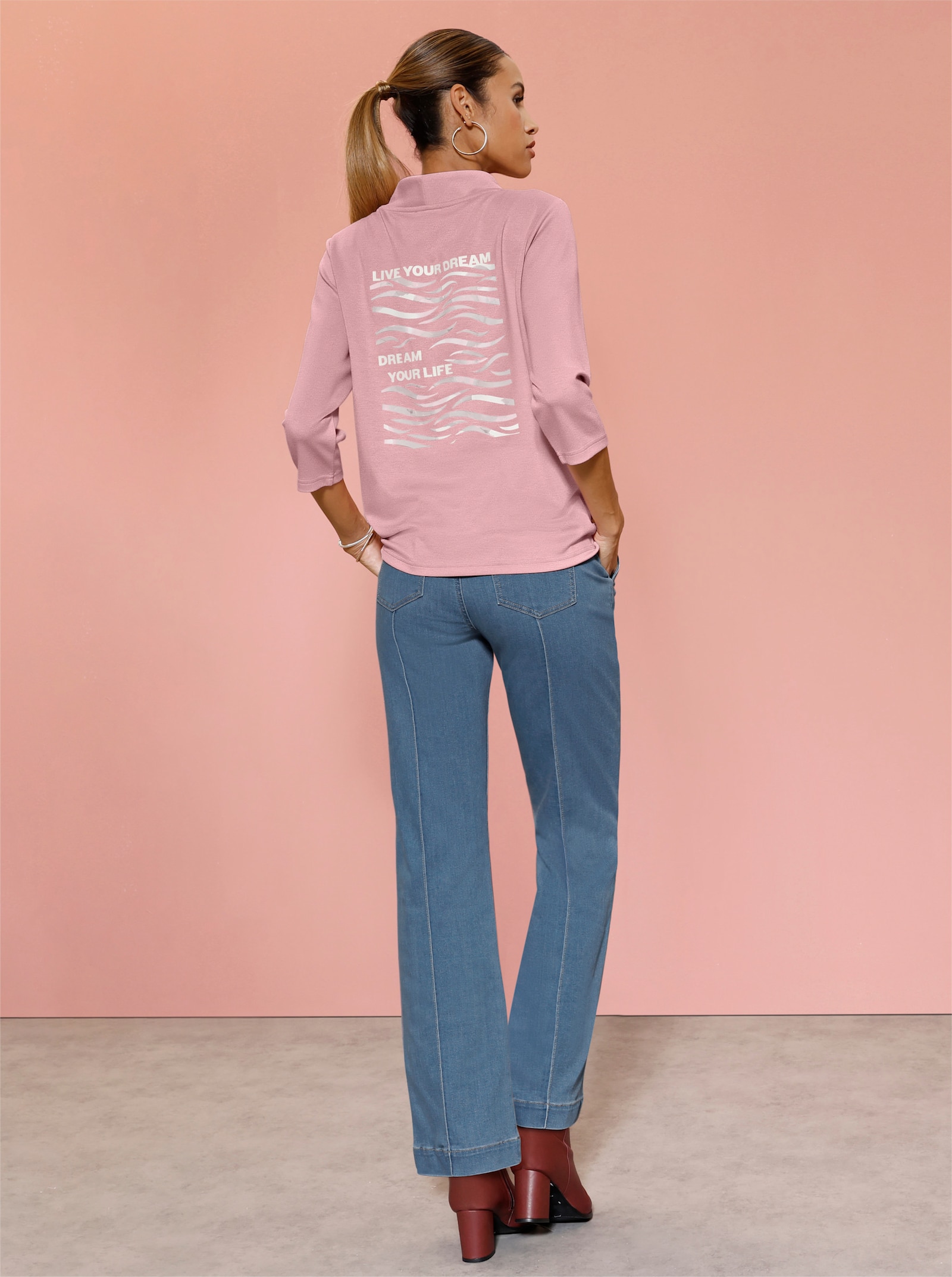 Sweatshirt mit Stehkragen - hortensie-sand-bedruckt