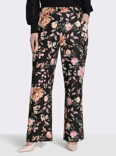 sheego Hose mit floralem Alloverdruck - schwarz-rosenholz-bedruckt