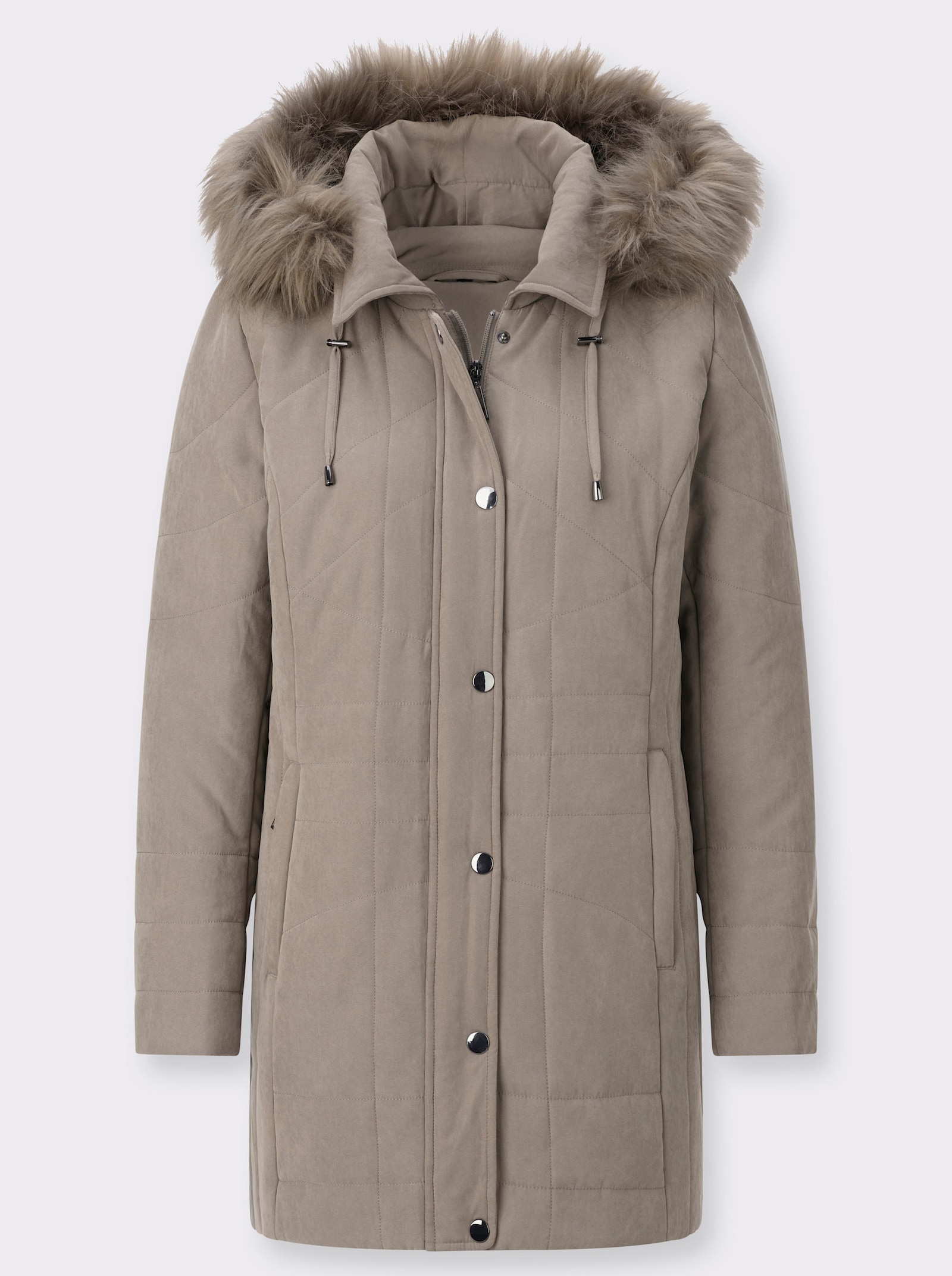 Kapuzenjacke Pelz-Imitat-Besatz - taupe