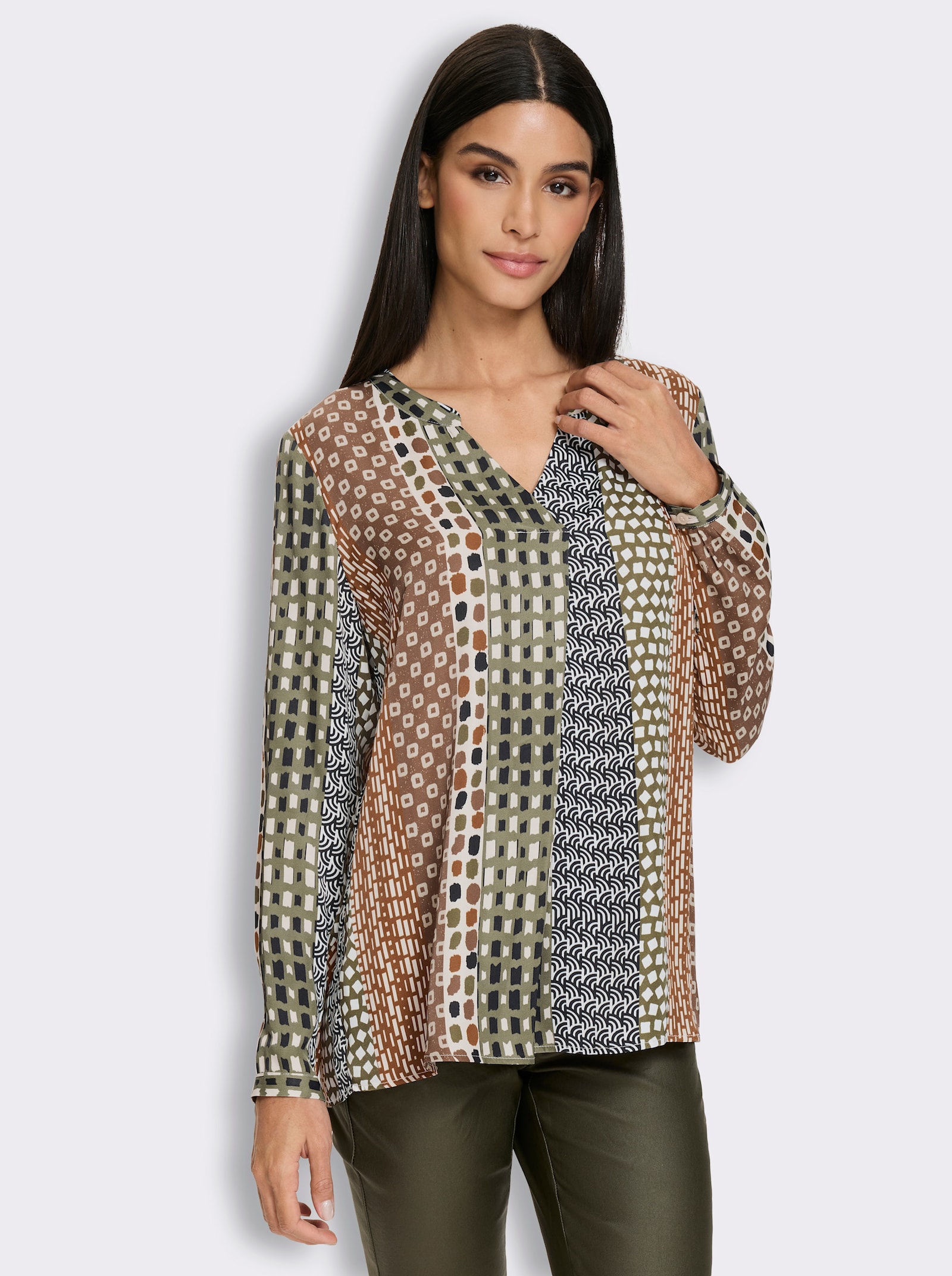 heine Schlupfbluse aus Satin - sand-khaki-bedruckt