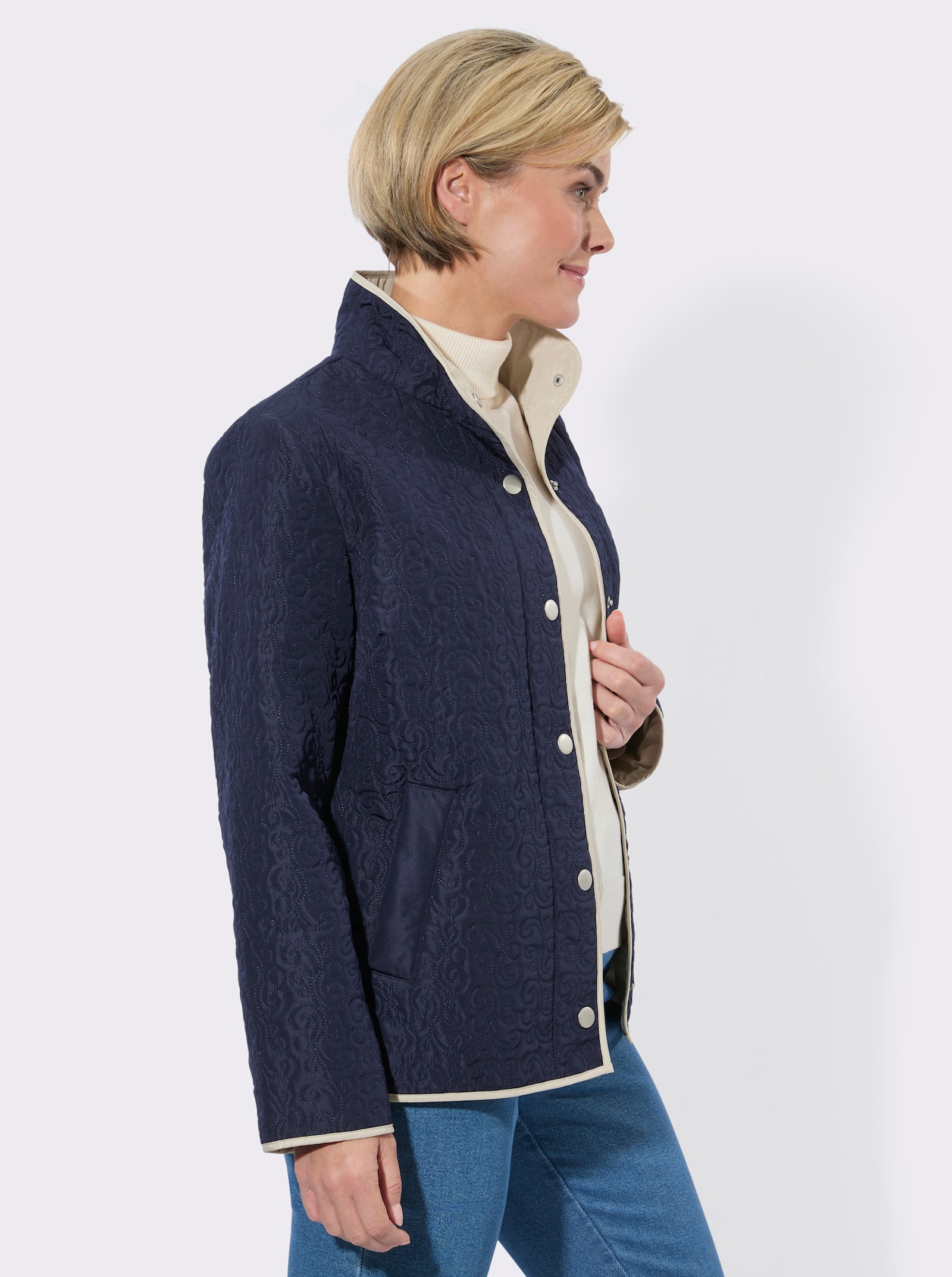 Steppjacke mit Kontrast-Paspelierung - marine