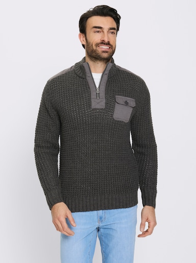 Marco Donati Langarm-Pullover mit gewebten Besätzen - graphit-meliert