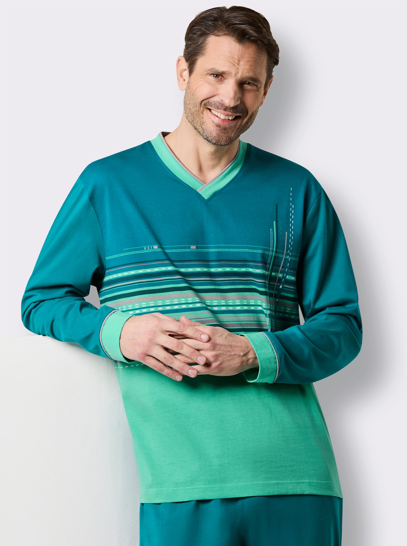 wäschepur men Schlafanzug - aquapetrol-blaugrün-bedruckt