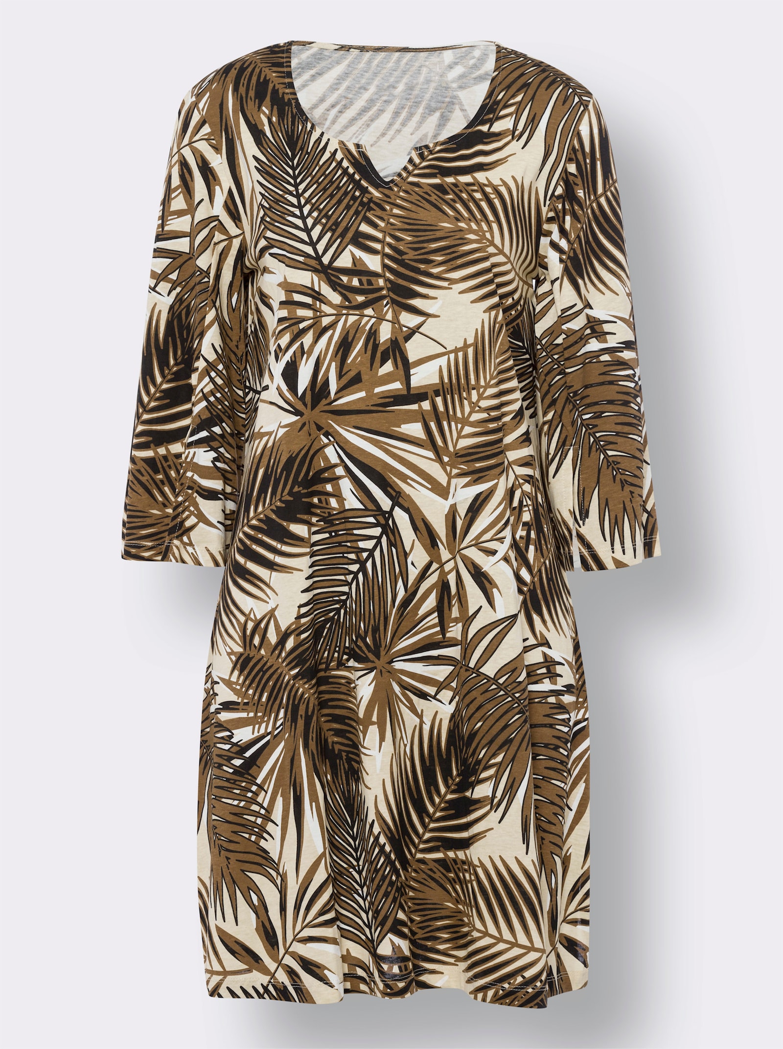 Sommerkleid mit 3/4-Ärmeln - sand-braun-bedruckt