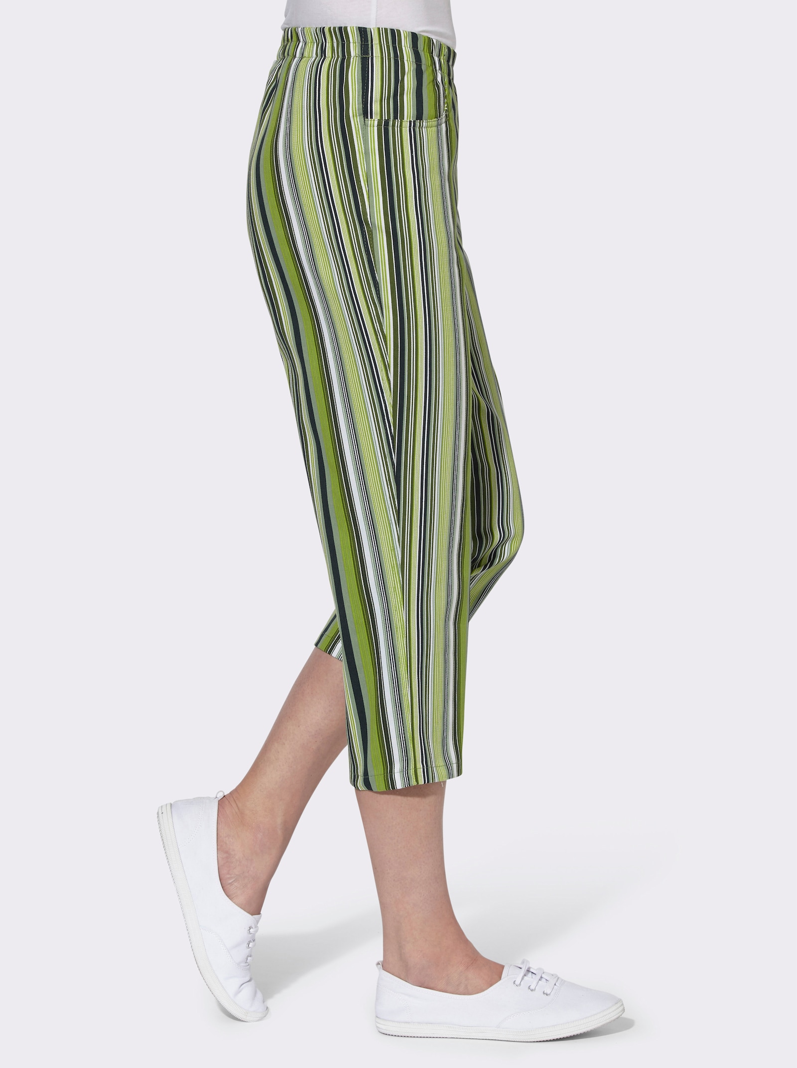 Caprihose aus reiner Baumwolle - grün-gestreift