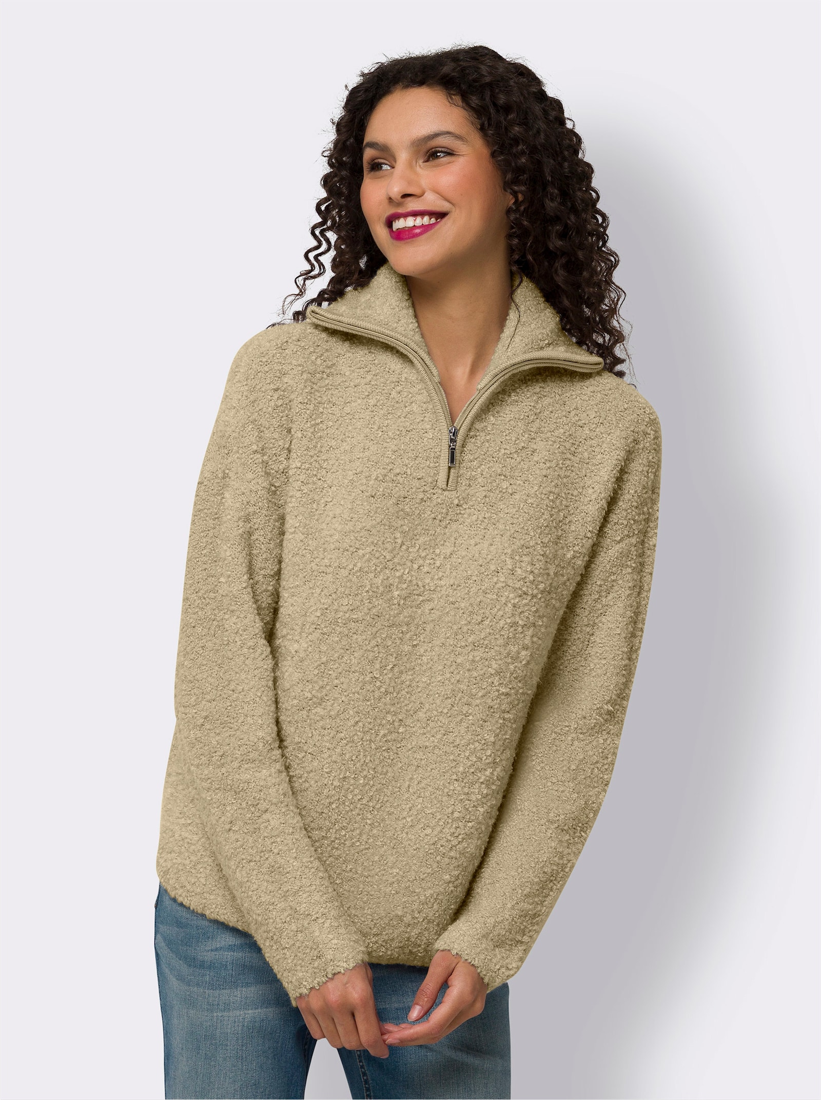 heine Pullover mit Troyerkragen - beige