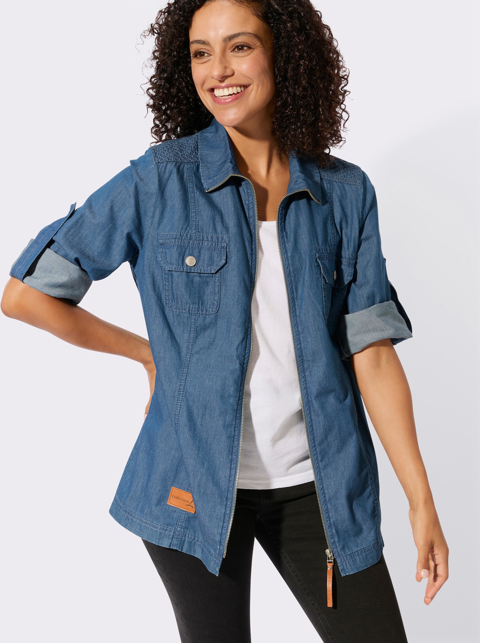 Blusenjacke mit Brust-Klappentaschen - blue-bleached