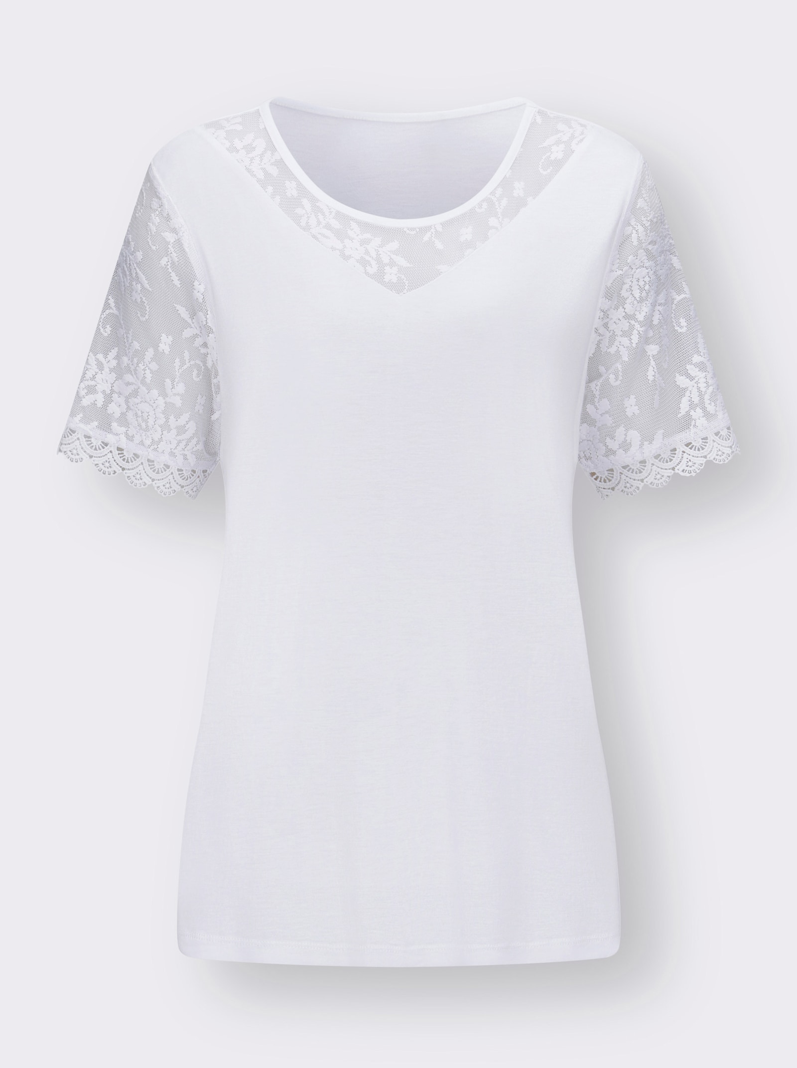 Spitzenshirt aus reiner Viskose - weiss