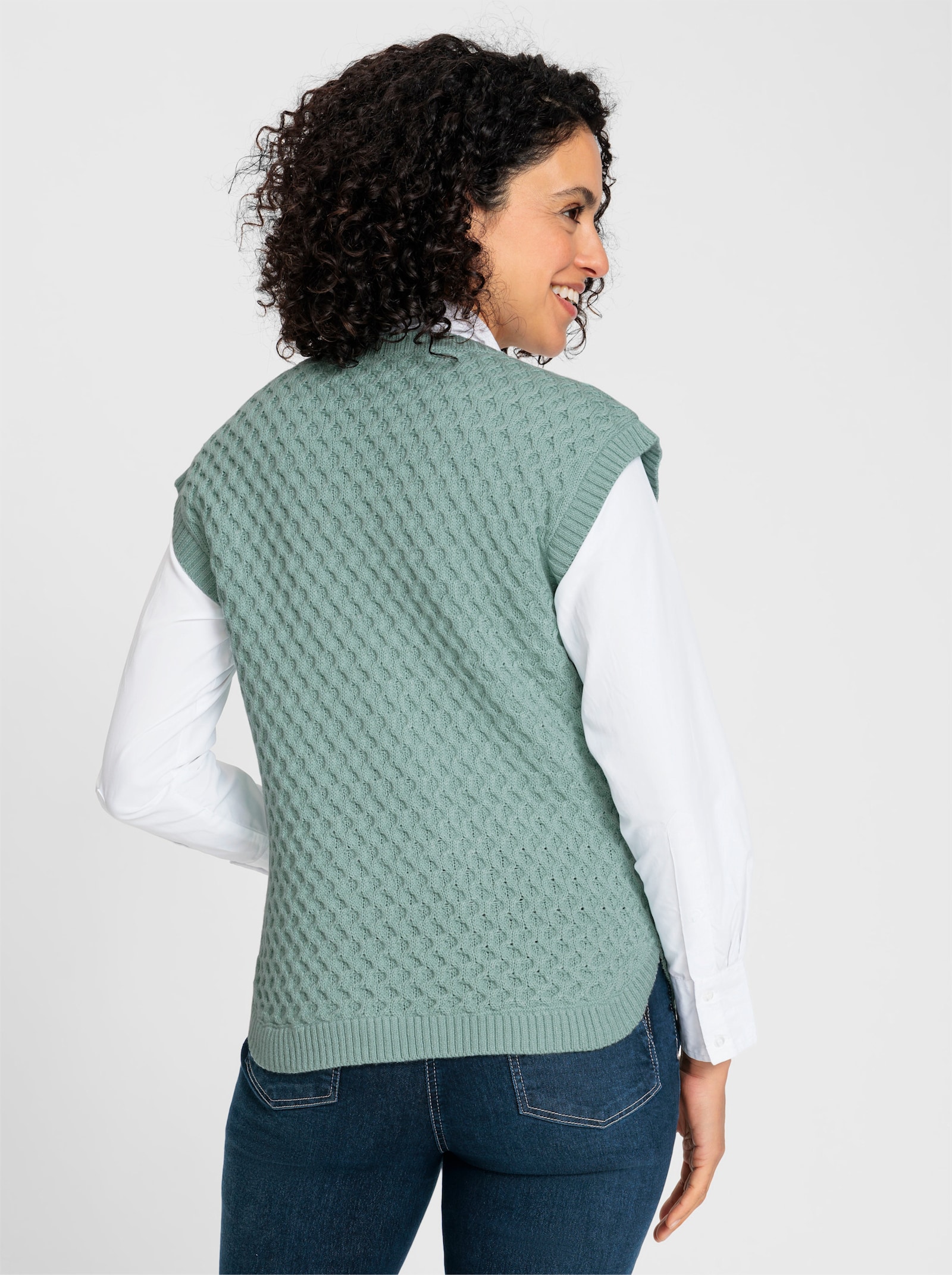Pullunder mit Rauten- und Zopfmuster - kalkmint