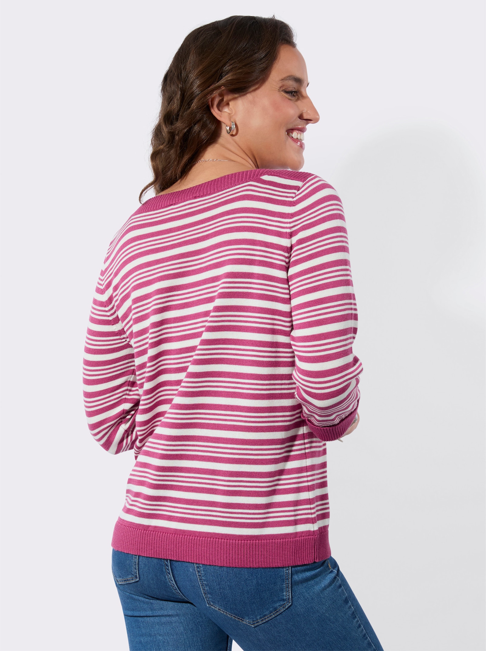 Baumwollpullover mit Ripp-Abschlüssen - erika-ecru-geringelt