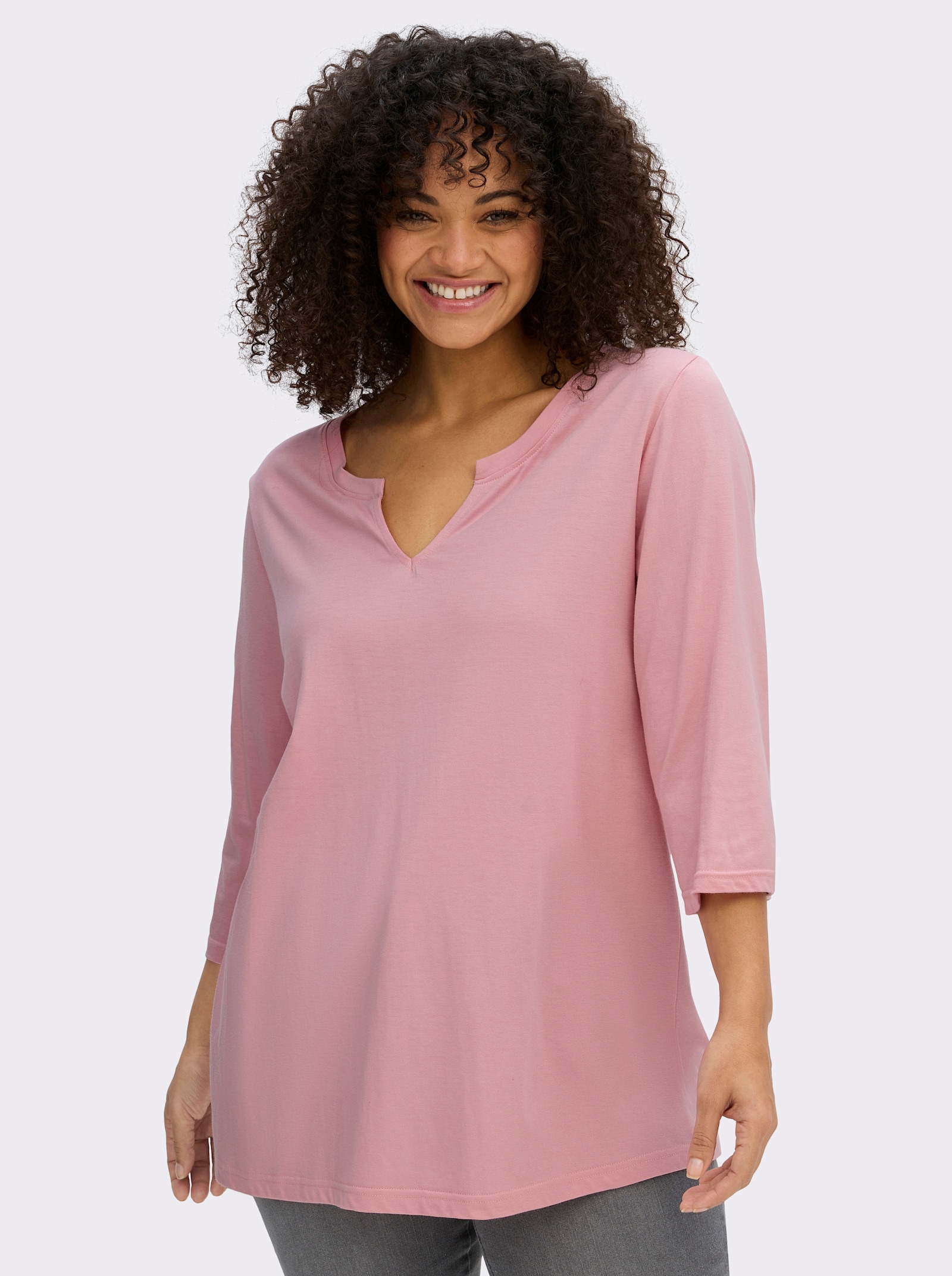 sheego 3/4-Arm-Shirt mit geschlitztem Ausschnitt - hortensie