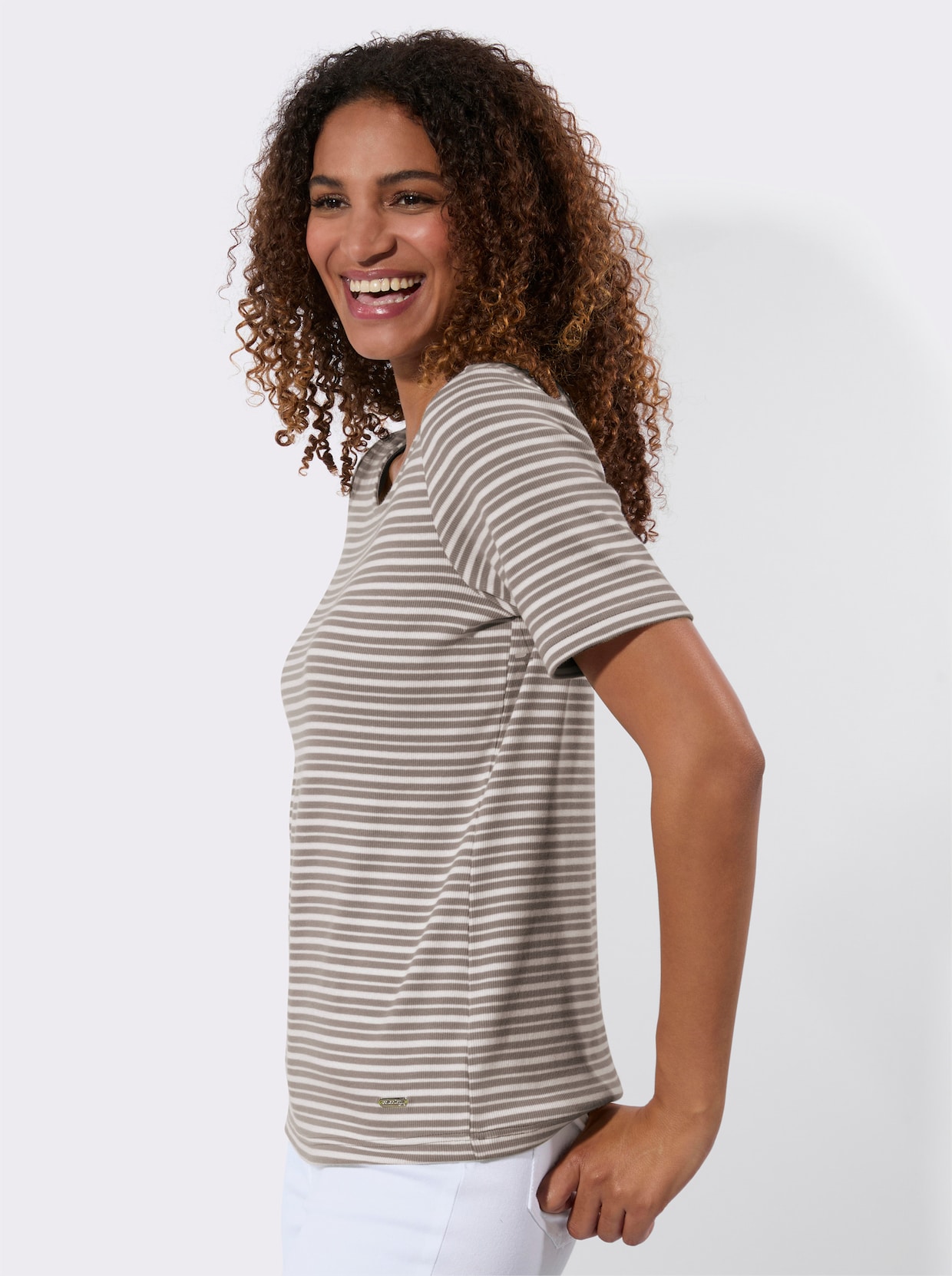 Streifenshirt - taupe-weiß-gestreift